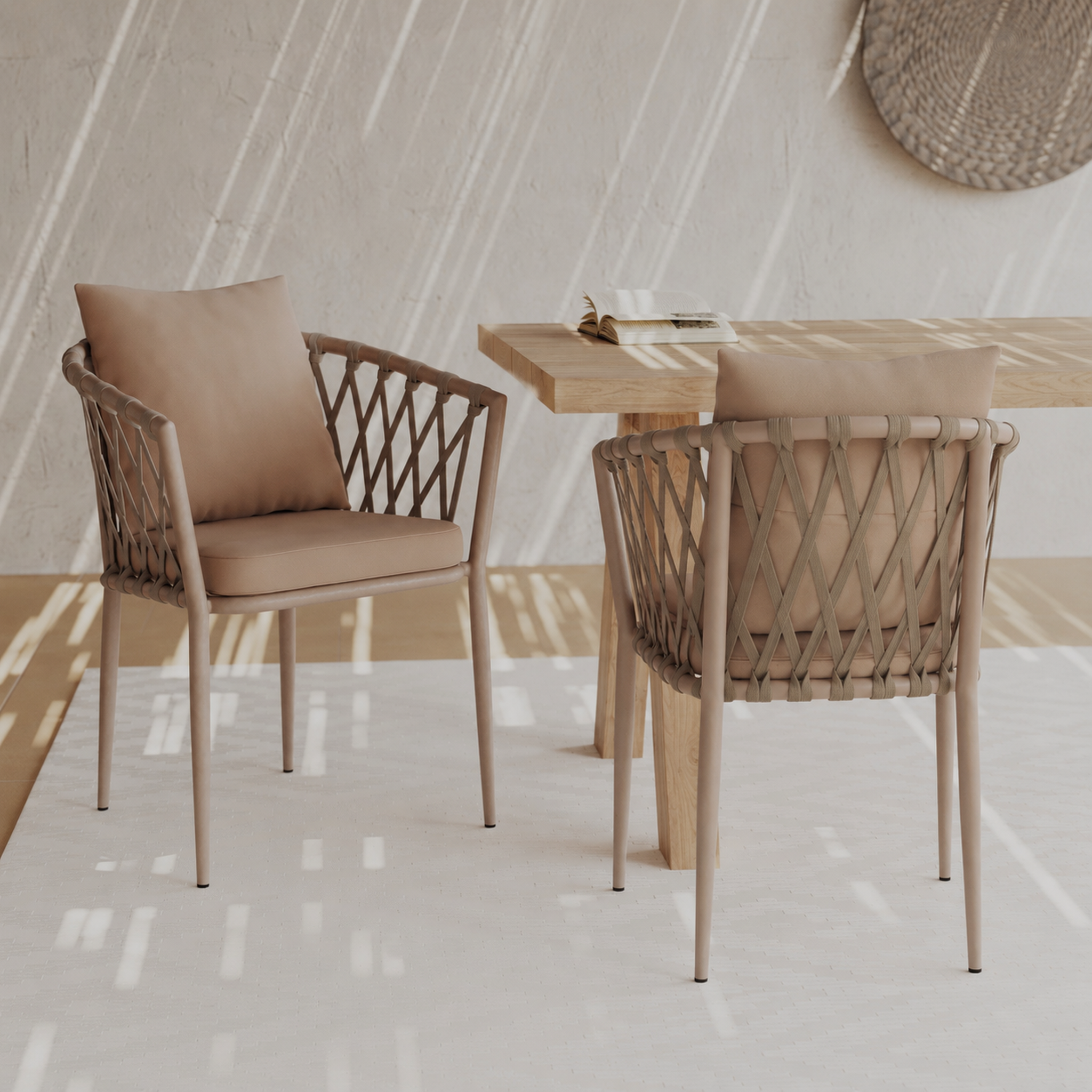 Voir la diapositive 2 : MAISON PAVANE Lot de 2 chaises de jardin en métal et tissu taupe-dulcy