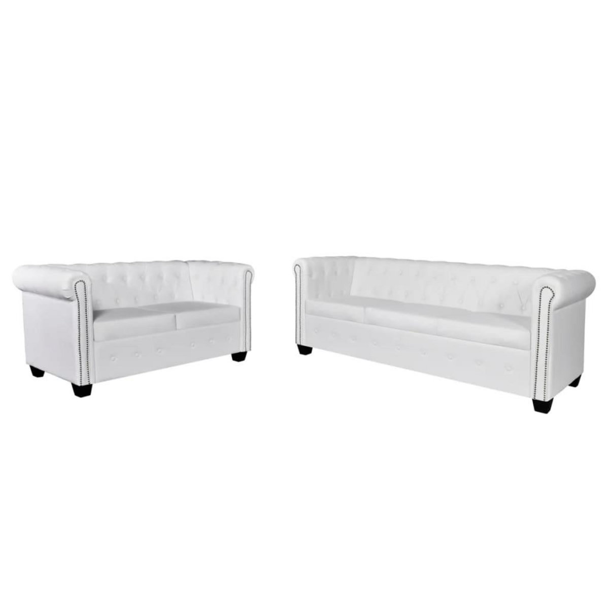 VIDAXL Canape Chesterfield a 2 places et a 3 places blanc