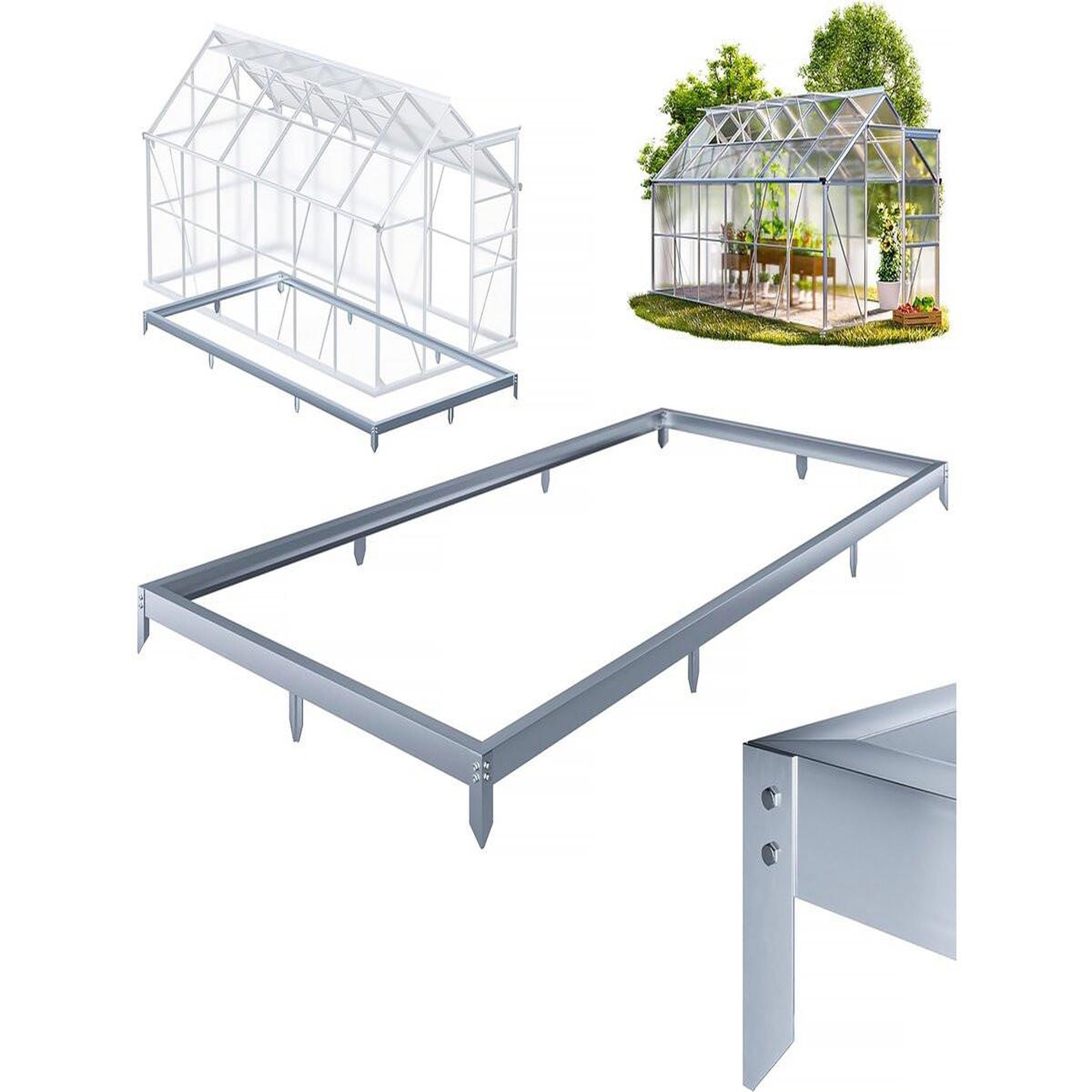 Voir la diapositive 3 : Habitat et Jardin Embase en acier galvanisé pour serre jardin  basilic  - 7,03 m² - gris