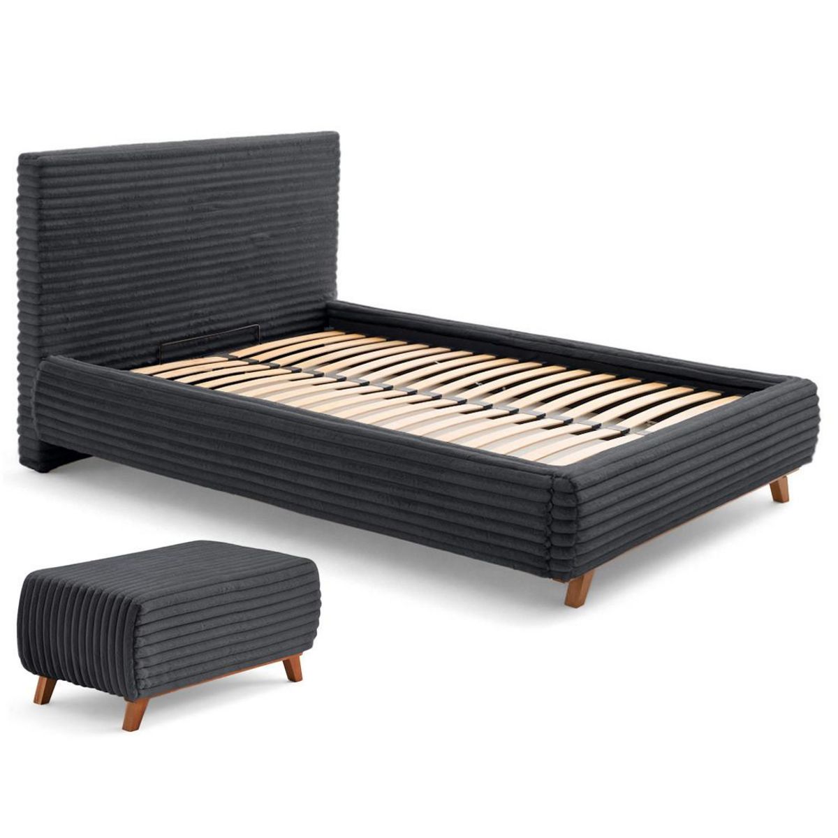 BEST MOBILIER Cristal - lit coffre avec bout de lit - 180x200 - sommier inclus - fausse fourrure côtelée