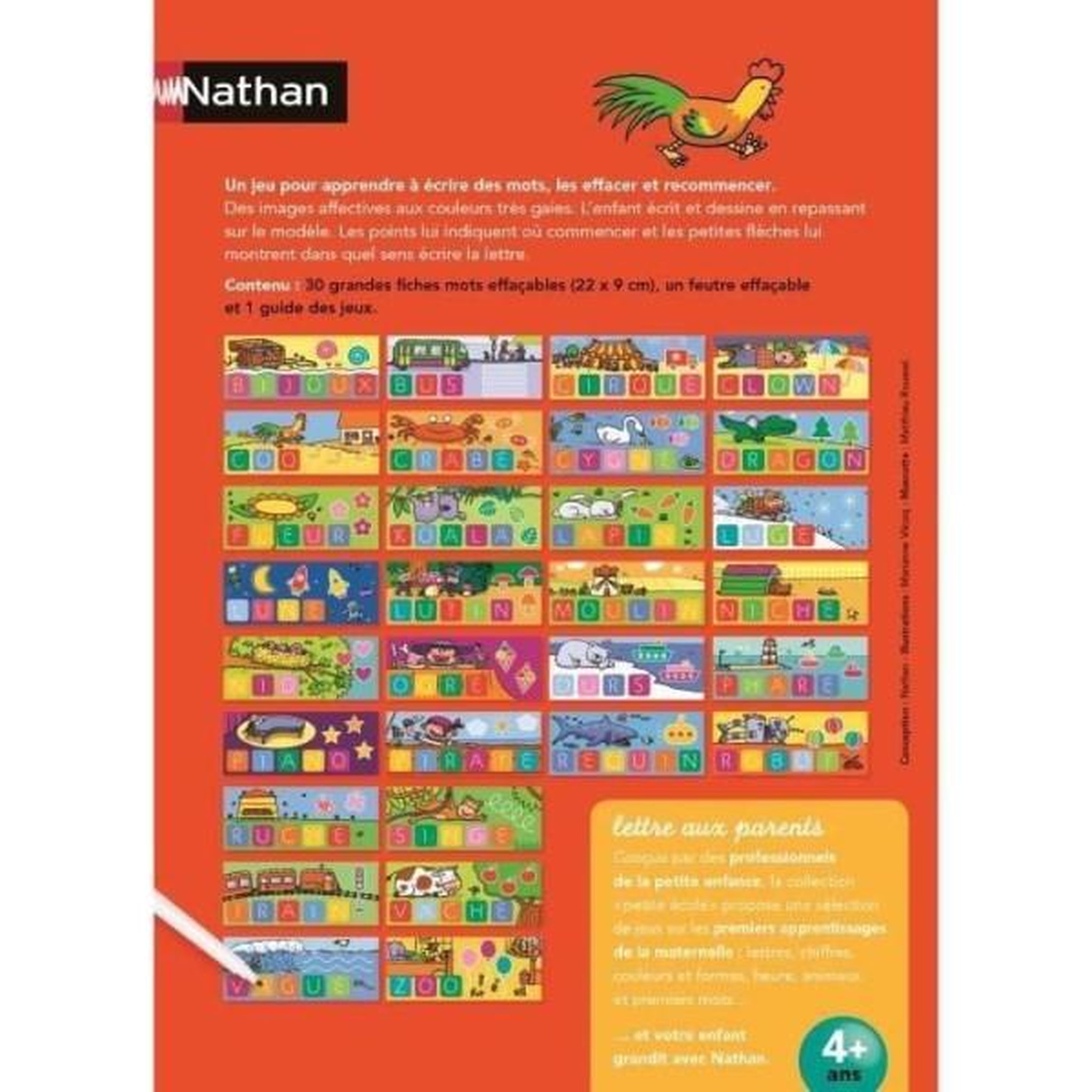 Voir la diapositive 3 : Nathan Jeu d'écriture nathan la petite ecole - j'écris les mots - apprentissage progressif - des 4 ans