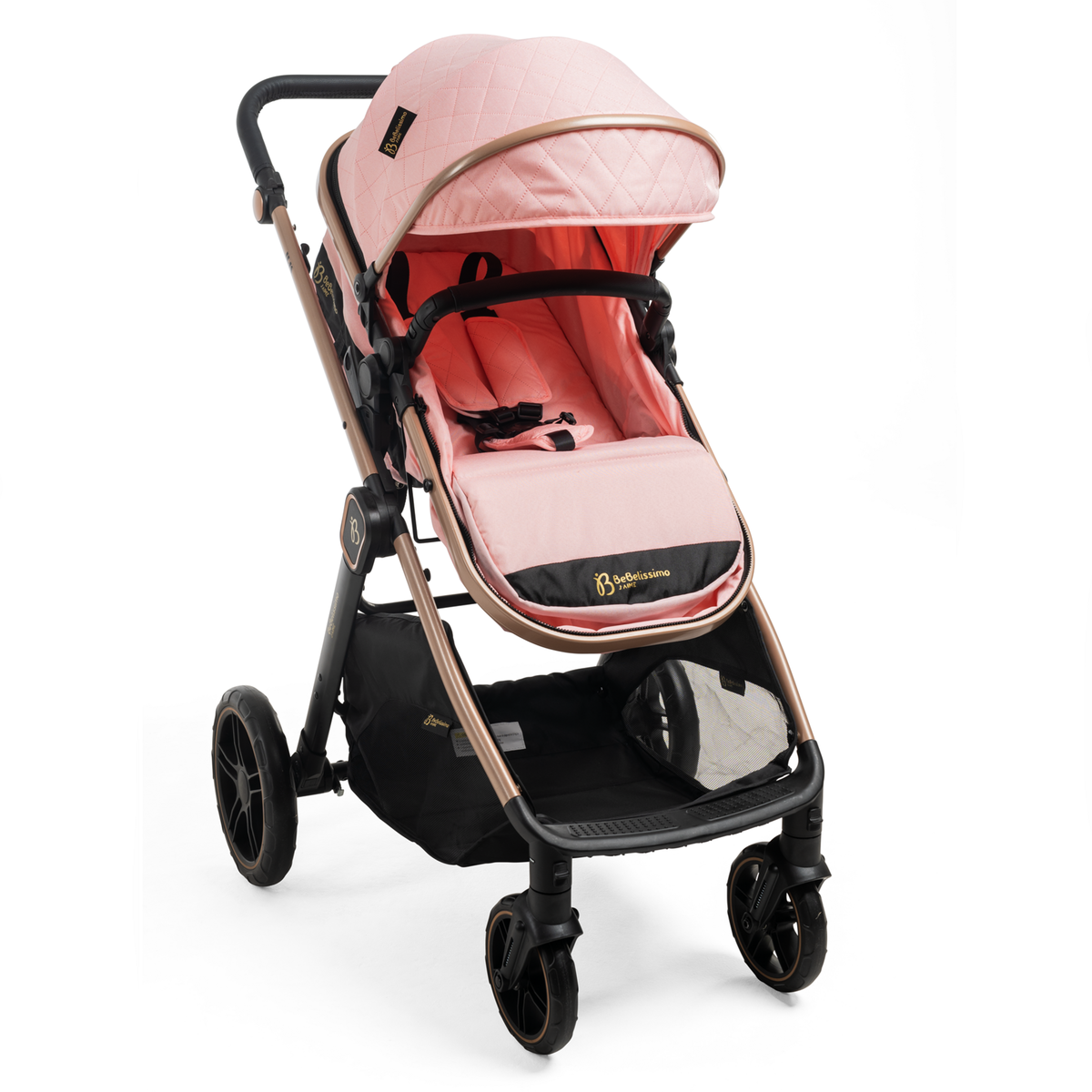 BEBELISSIMO BEBELISSIMO - Poussette combinée trio 3 en 1 - siège auto 0+ IRIS – nacelle – dès la naissance – jusqu'à 22kg  - rose