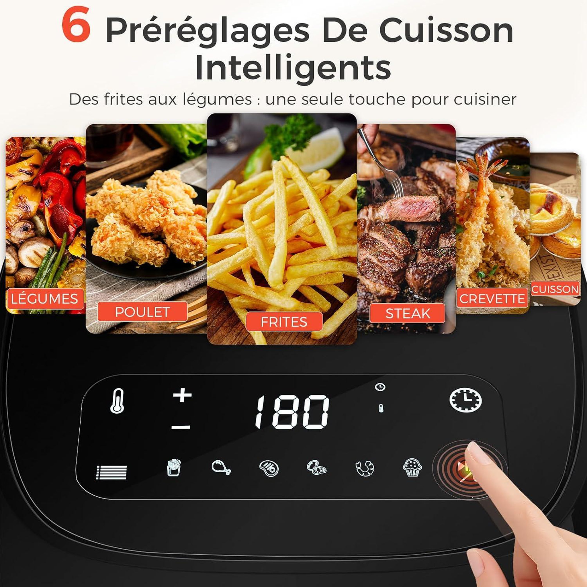 Voir la diapositive 2 : YASHE Friteuse à air, 4,2 L, 1500 W, 6 programmes
