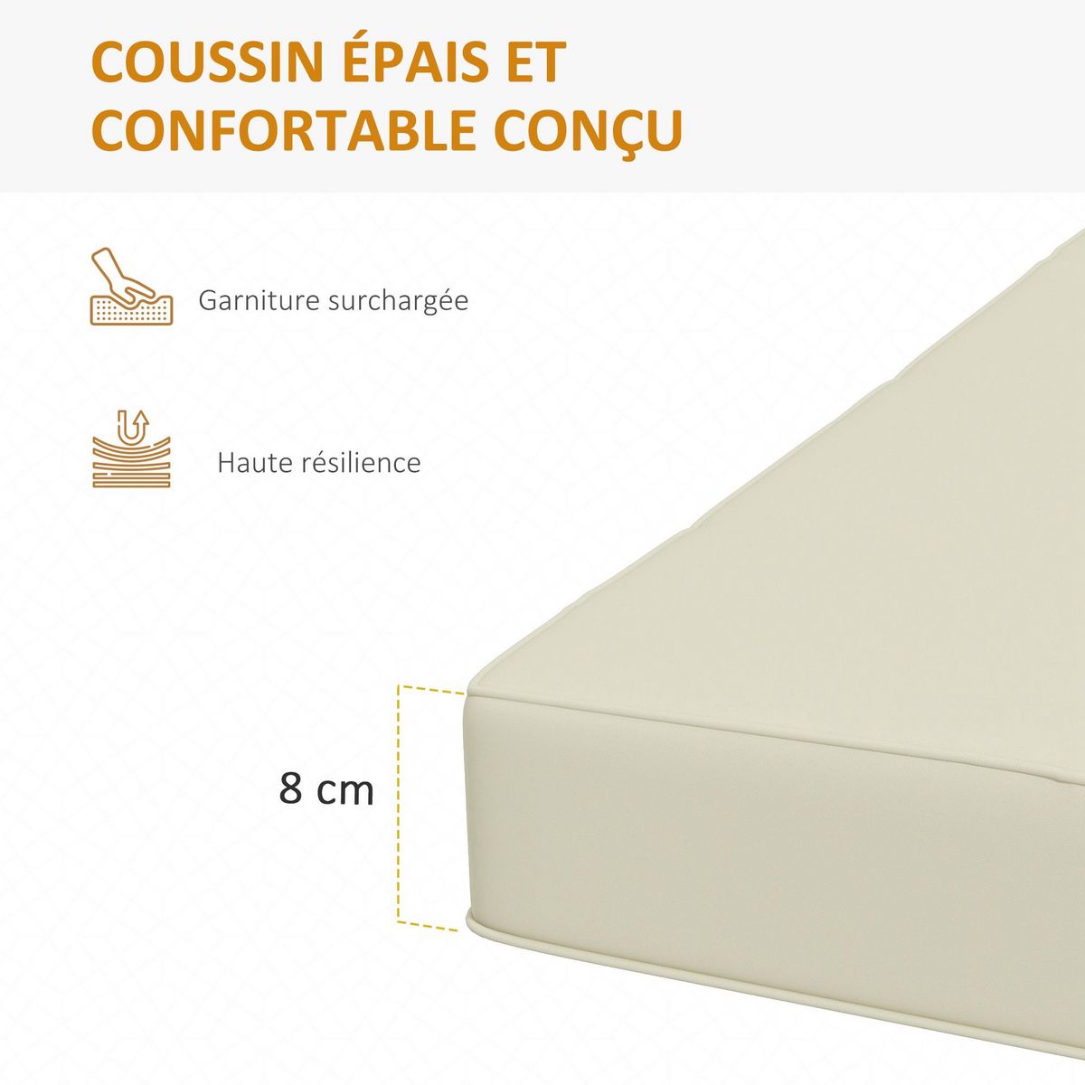 OUTSUNNY Coussin de banc de jardin déhoussable - coussin balancelle - dim. 120L x 50l cm - rembourrage 8 cm - cordons d'attache - polyester crème