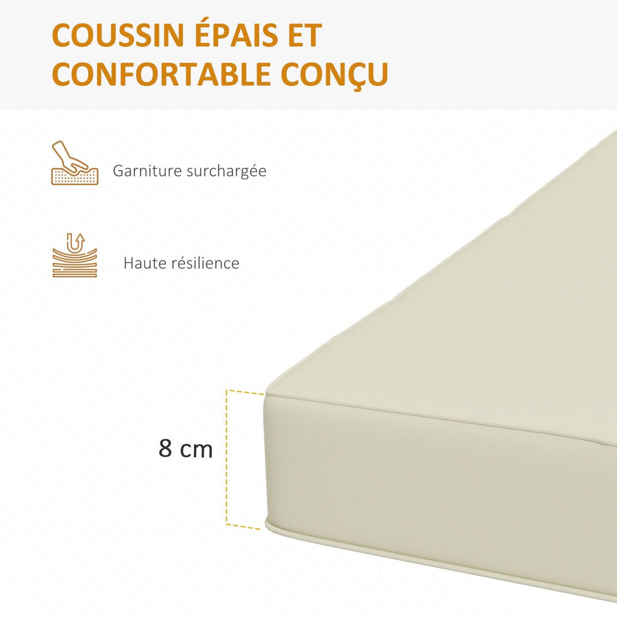 OUTSUNNY Coussin de banc de jardin déhoussable - coussin balancelle - dim. 120L x 50l cm - rembourrage 8 cm - cordons d'attache - polyester crème
