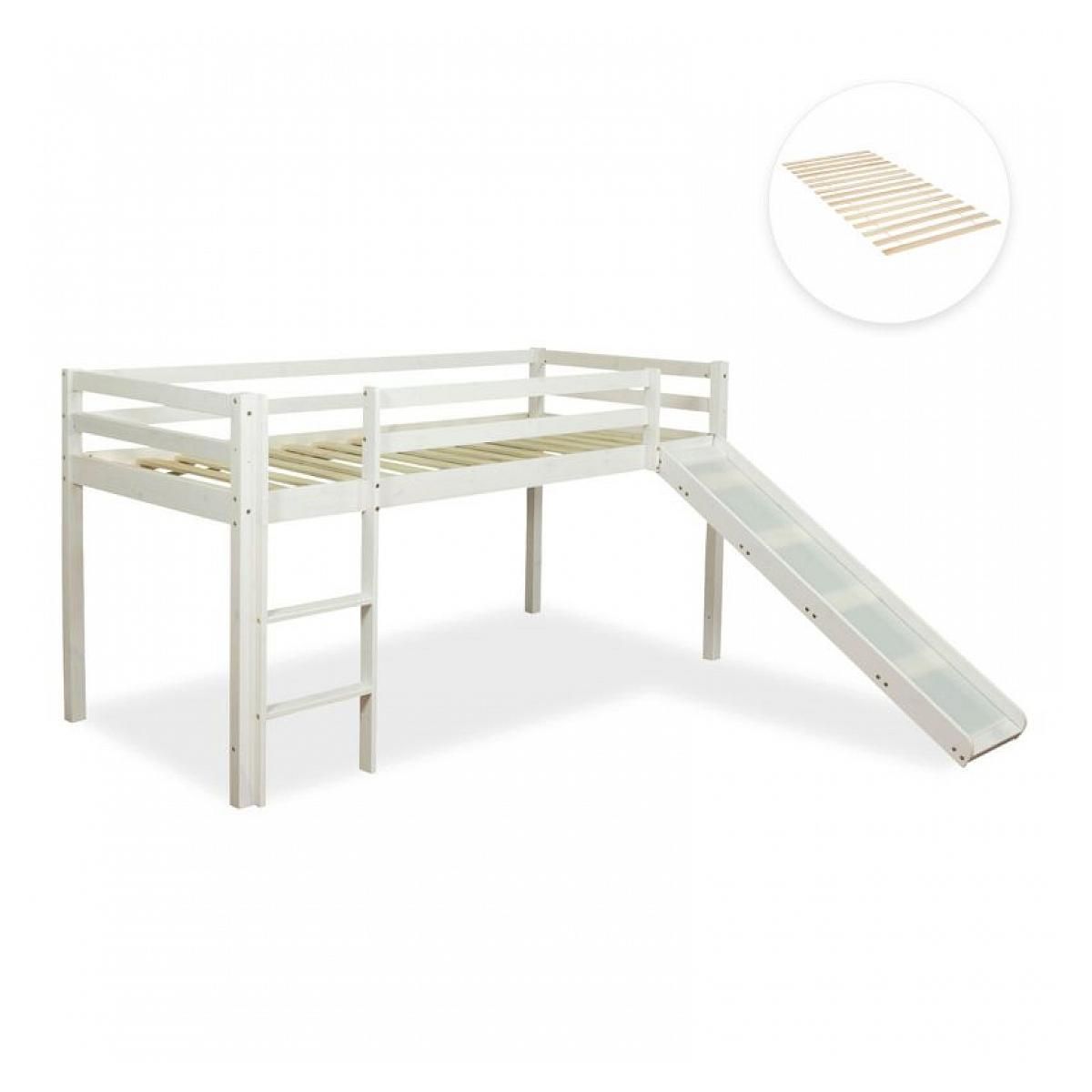 HomeStyle4U Lit enfant lit mezzanine superposés 90x200 cm blanc
