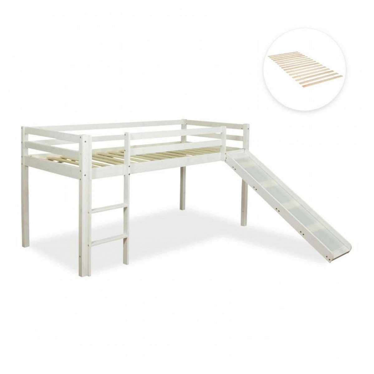 HomeStyle4U Lit enfant lit mezzanine superposés 90x200 cm blanc
