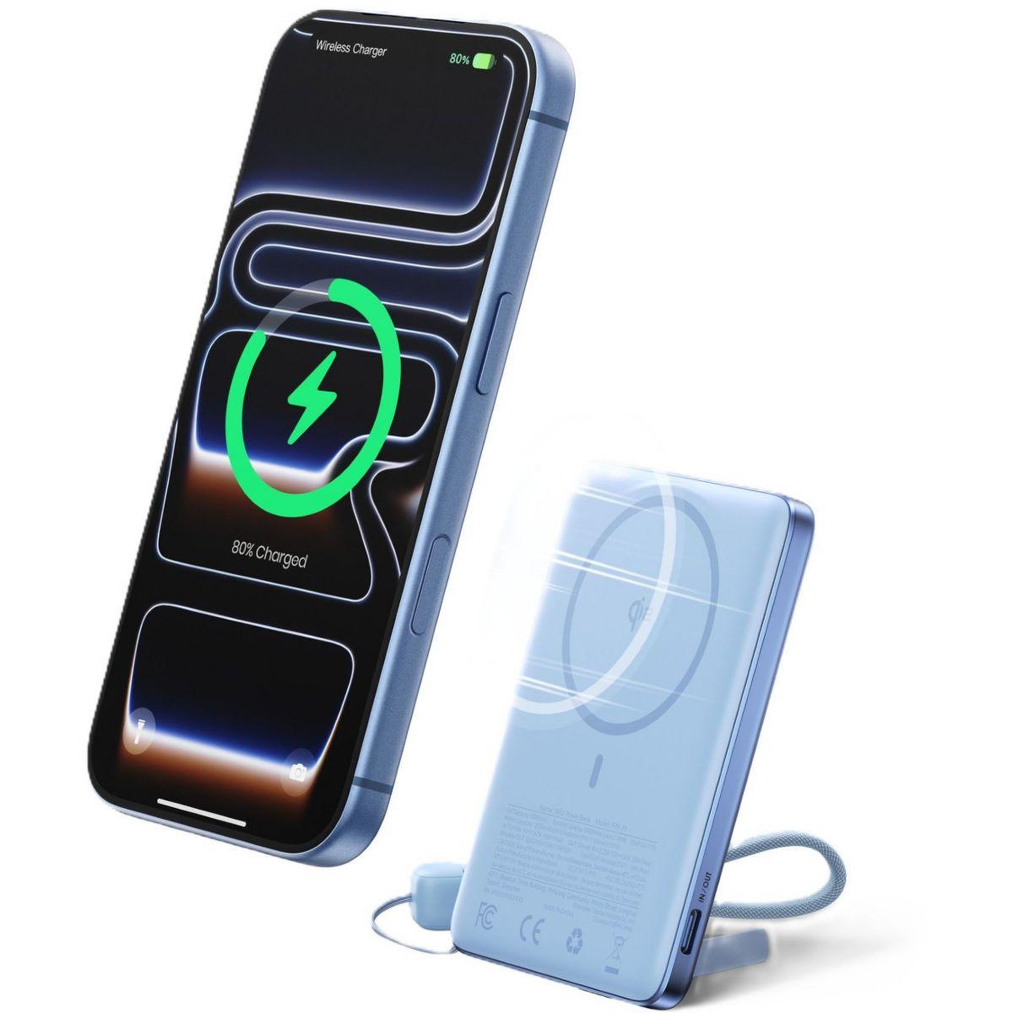 Voir la diapositive 2 : INIU Batterie externe 5000mAh USB-C Magnet Bleu clair
