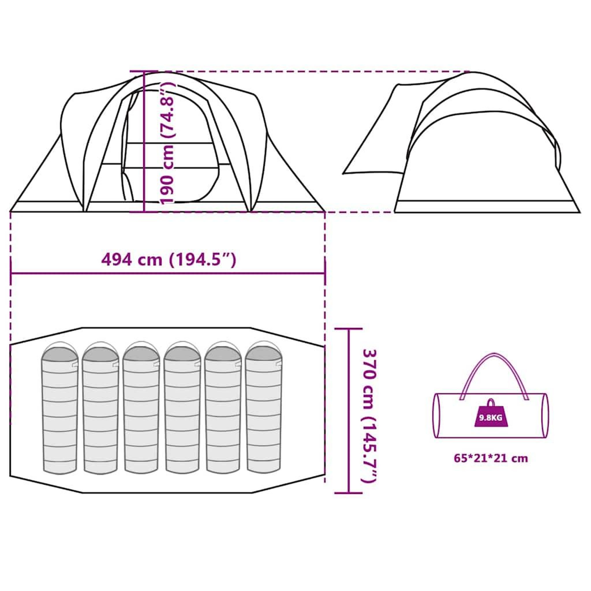 Voir la diapositive 6 : VIDAXL Tente familiale a dome 6 personnes vert impermeable