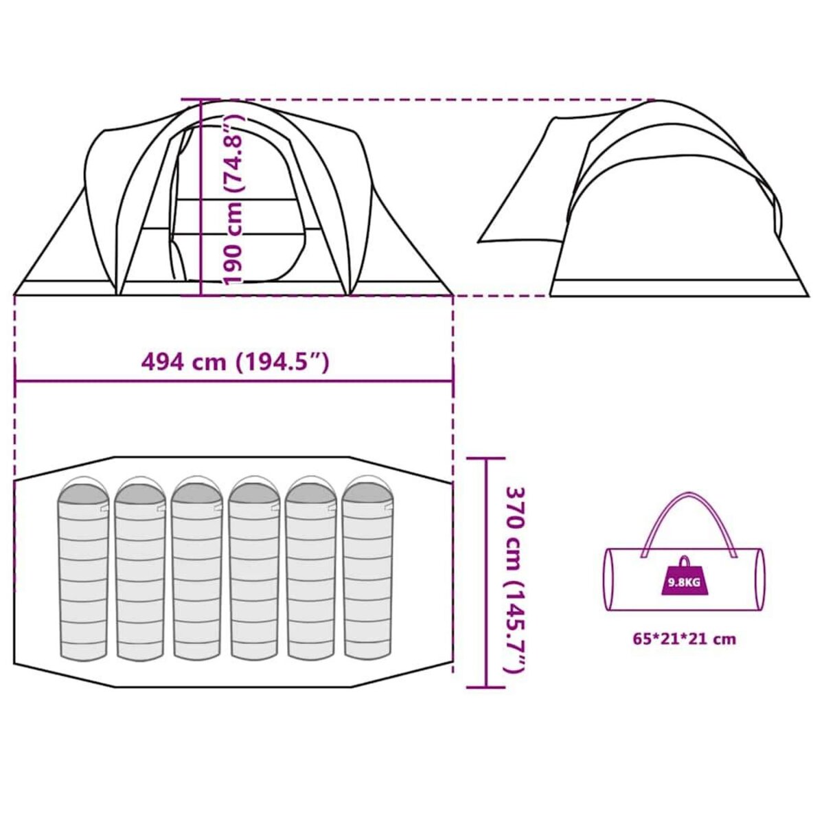 VIDAXL Tente familiale a dome 6 personnes vert impermeable