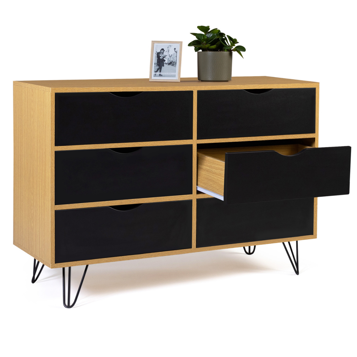 ID MARKET Commode 6 tiroirs vintage NOEMI 110 cm bois pied épingle