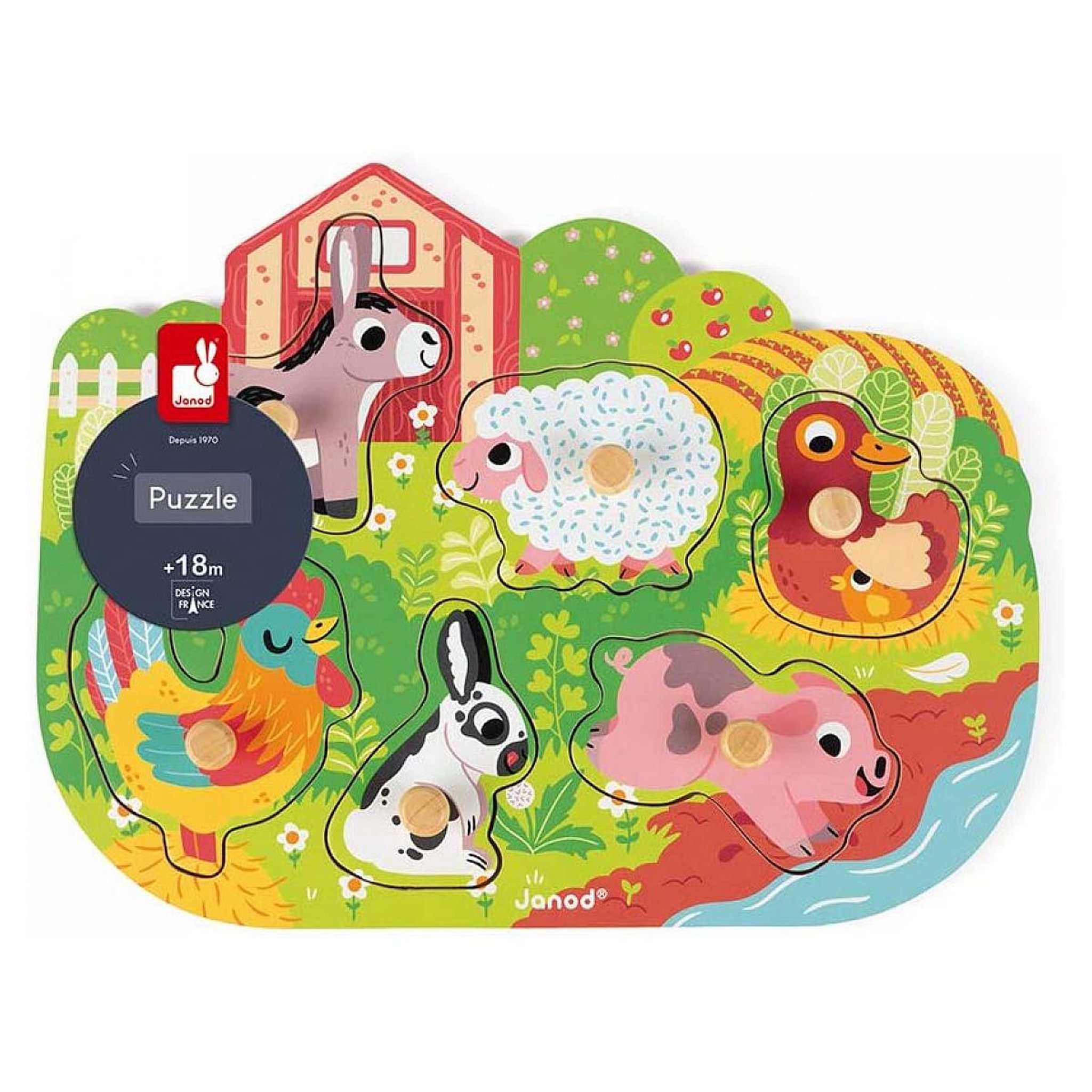 Voir la diapositive 2 : Juratoys-Janod puzzle happy farm ferme bois