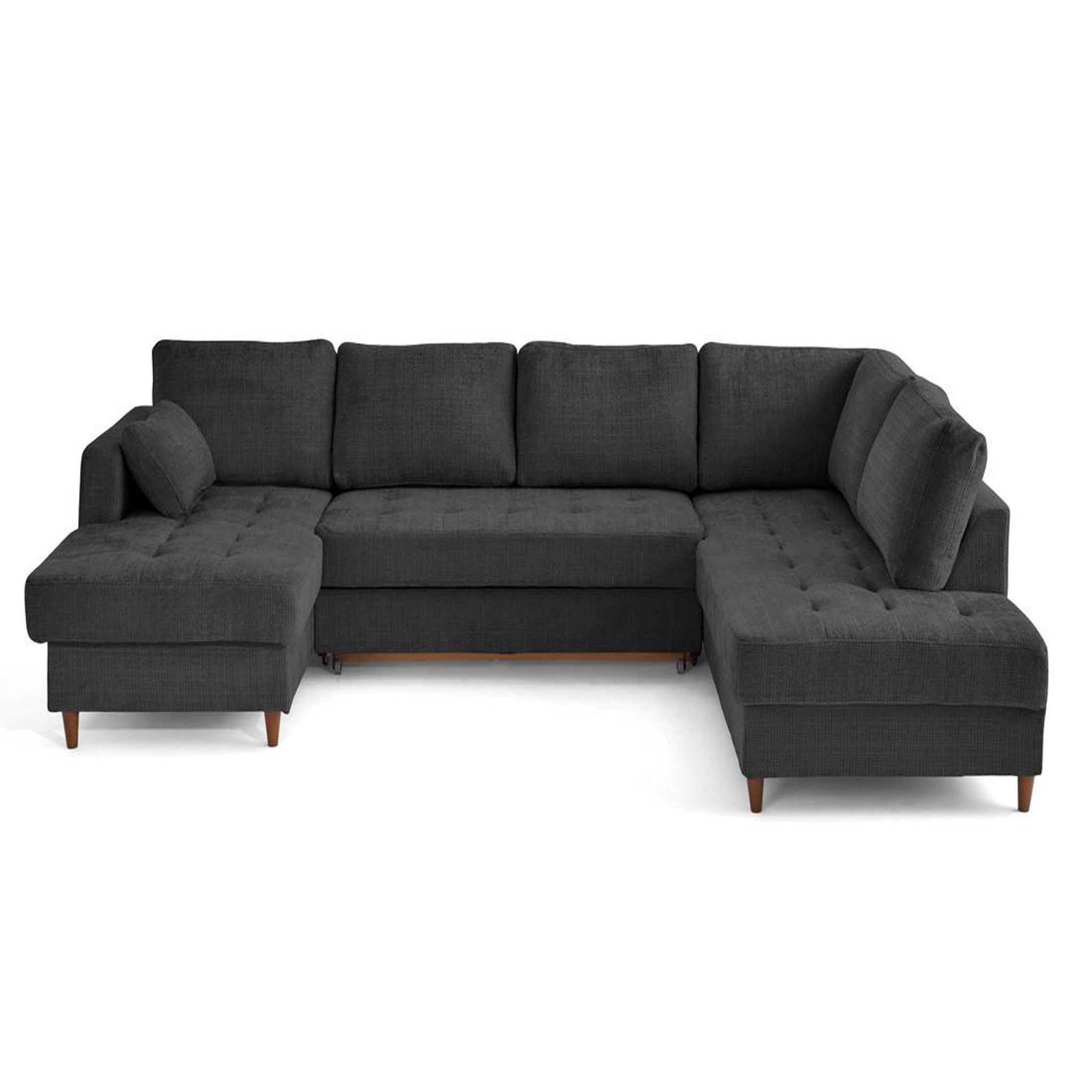 Voir la diapositive 1 : LISA DESIGN Anna - canapé panoramique d'angle droit 7 places convertible avec coffre en velours texturé