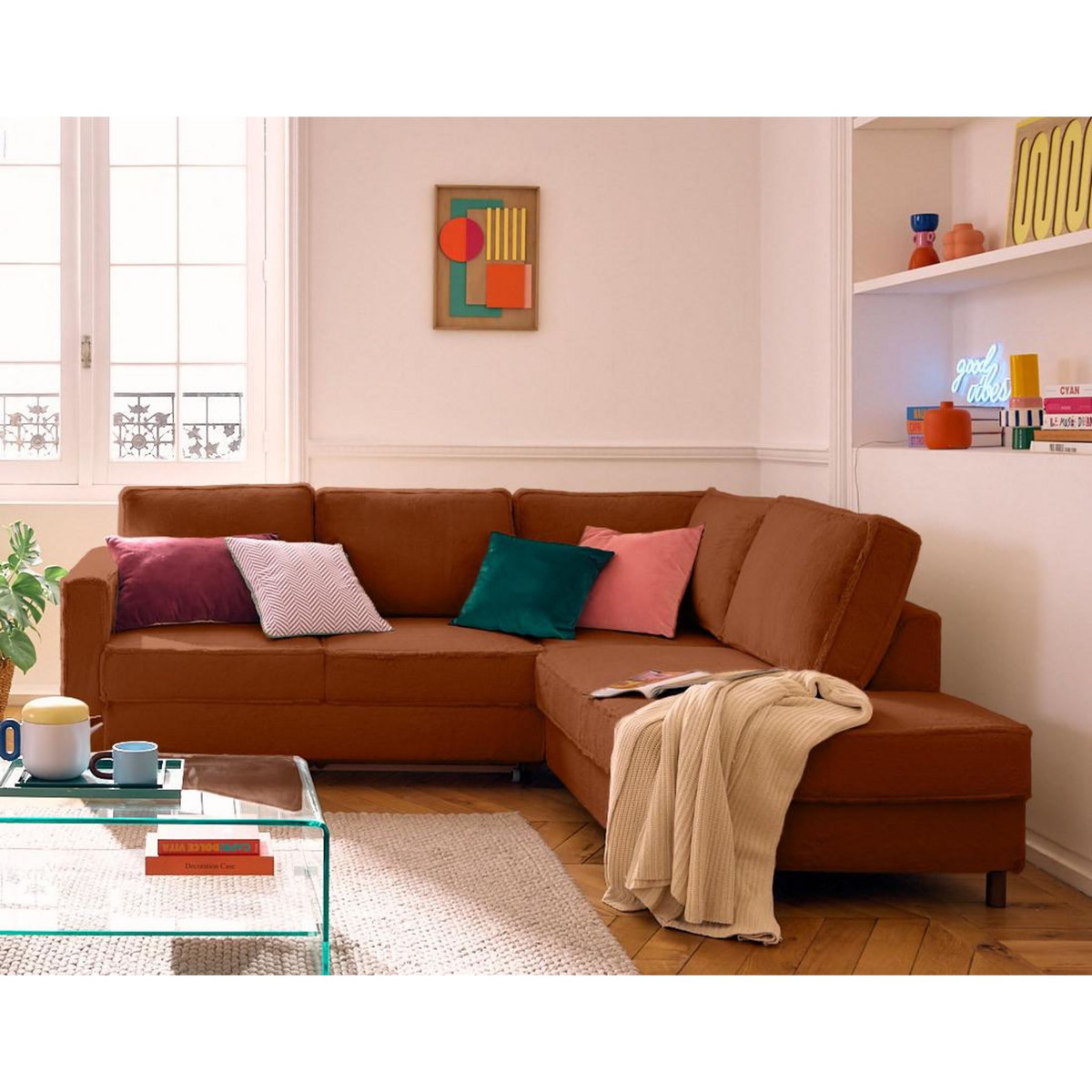 LISA DESIGN Jake - canapé d'angle droit 5 places convertible en fausse fourrure