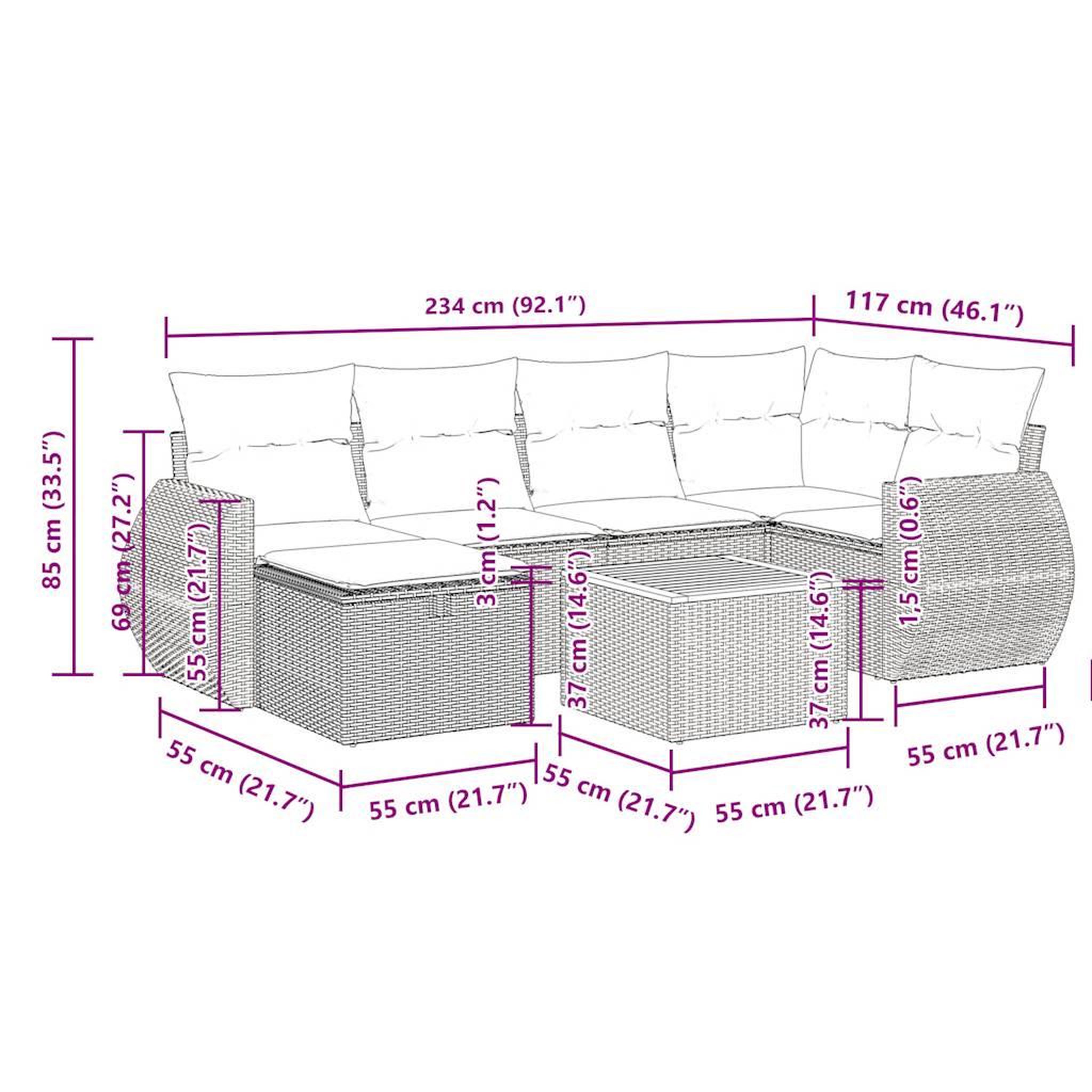Voir la diapositive 6 : VIDAXL Salon de jardin 7 pcs avec coussins noir resine tressee
