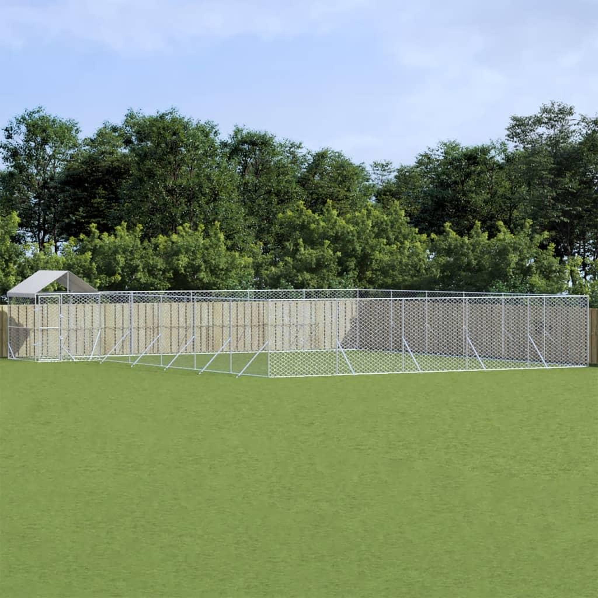 VIDAXL Chenil d'exterieur pour chiens avec toit argente 12x12x2,5 m