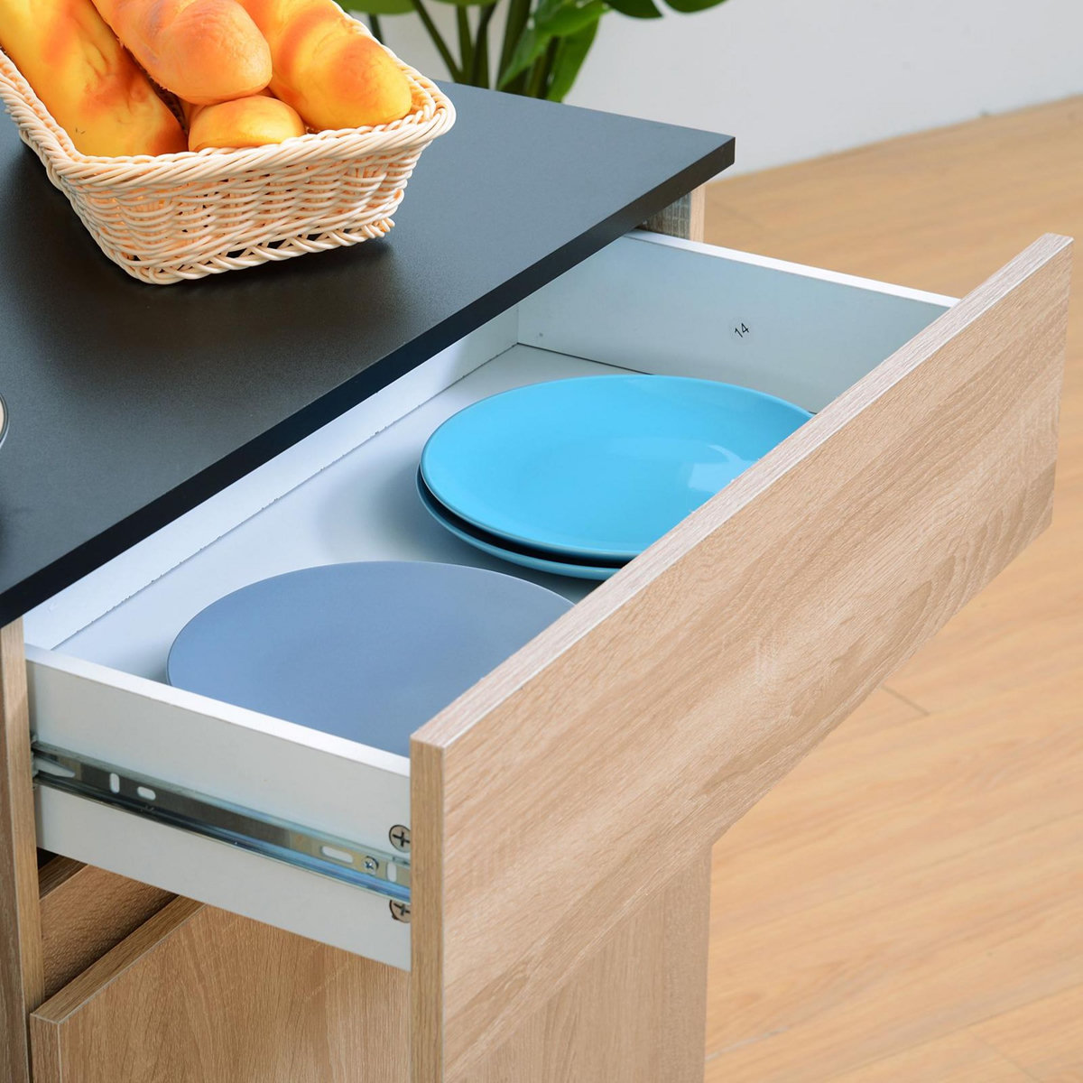 HOMCOM HOMCOM Chariot de service desserte de cuisine à roulettes multi-rangements placard double portes + 2 étagères + tiroir panneaux particules chêne noir