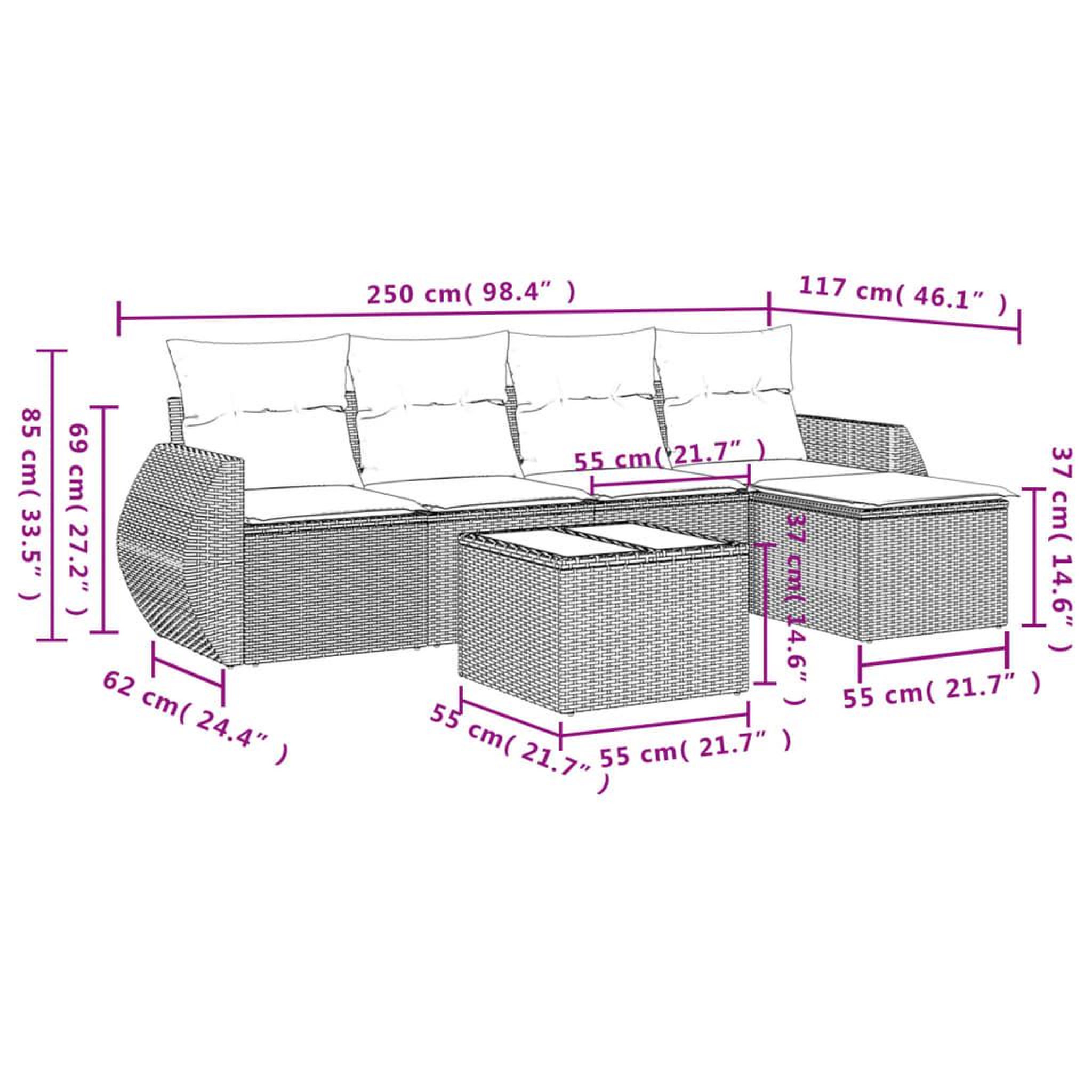 Voir la diapositive 6 : VIDAXL Salon de jardin avec coussins 6 pcs marron resine tressee
