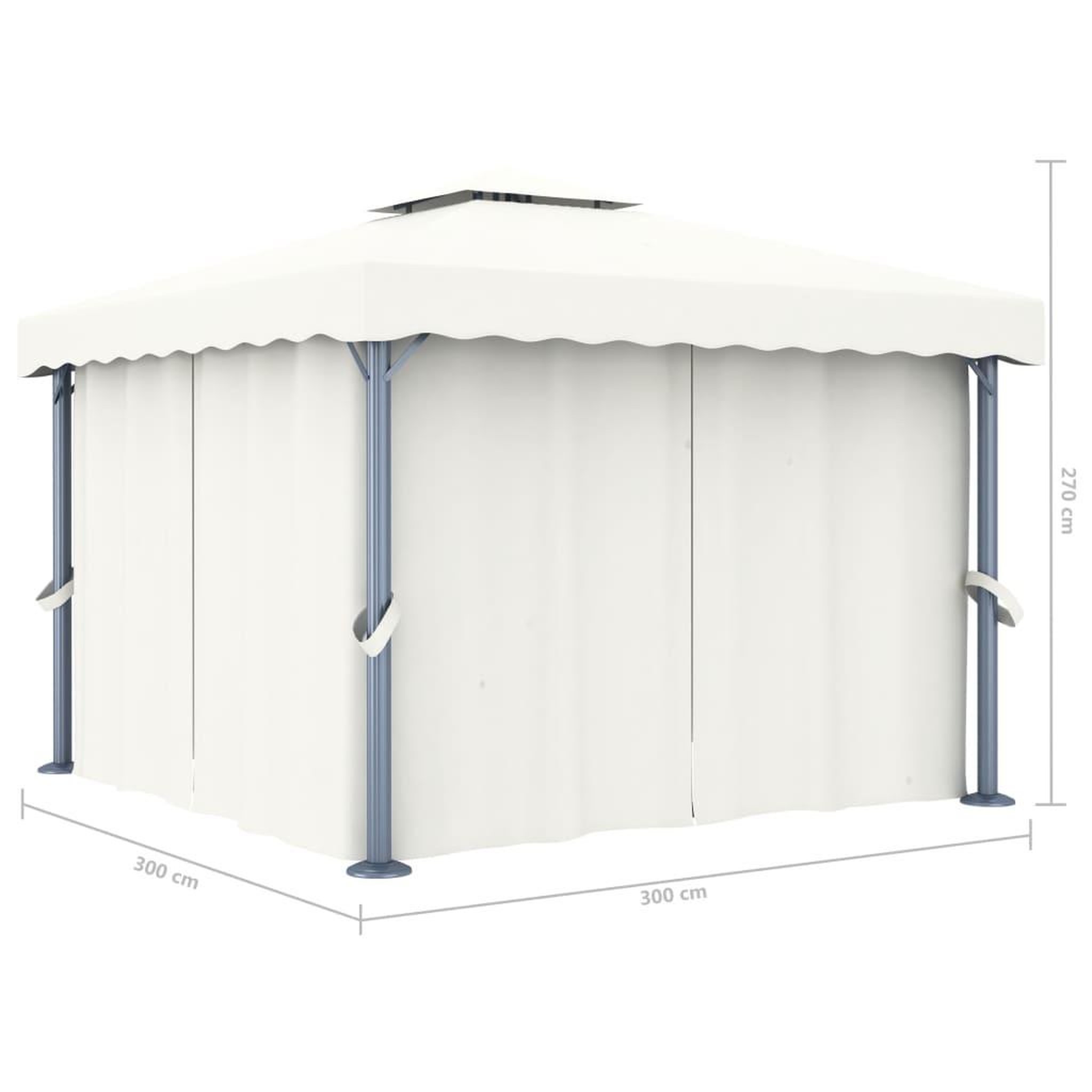 Voir la diapositive 6 : VIDAXL Tonnelle avec rideau 3x3 m Blanc creme Aluminium