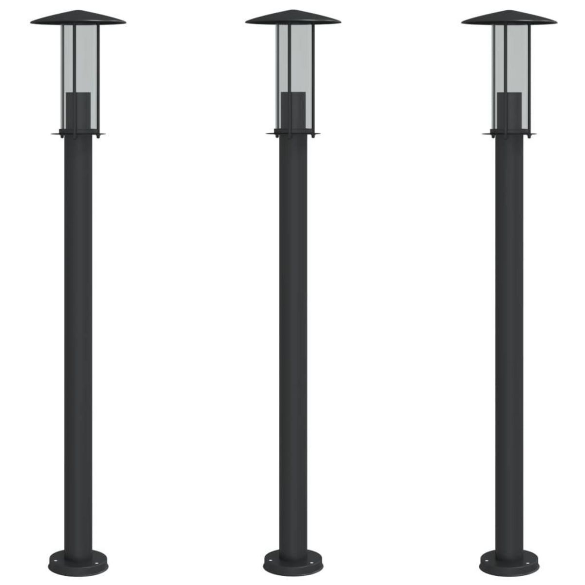 VIDAXL Lampadaires d'exterieur 3 pcs noir 100 cm acier inoxydable
