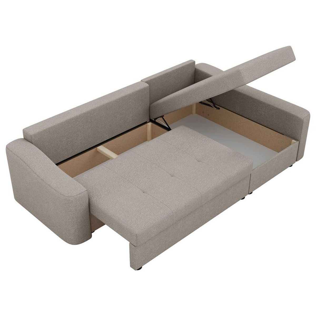BEST MOBILIER Claudia - canapé d'angle droit 4 places convertible avec coffre en tissu texturé