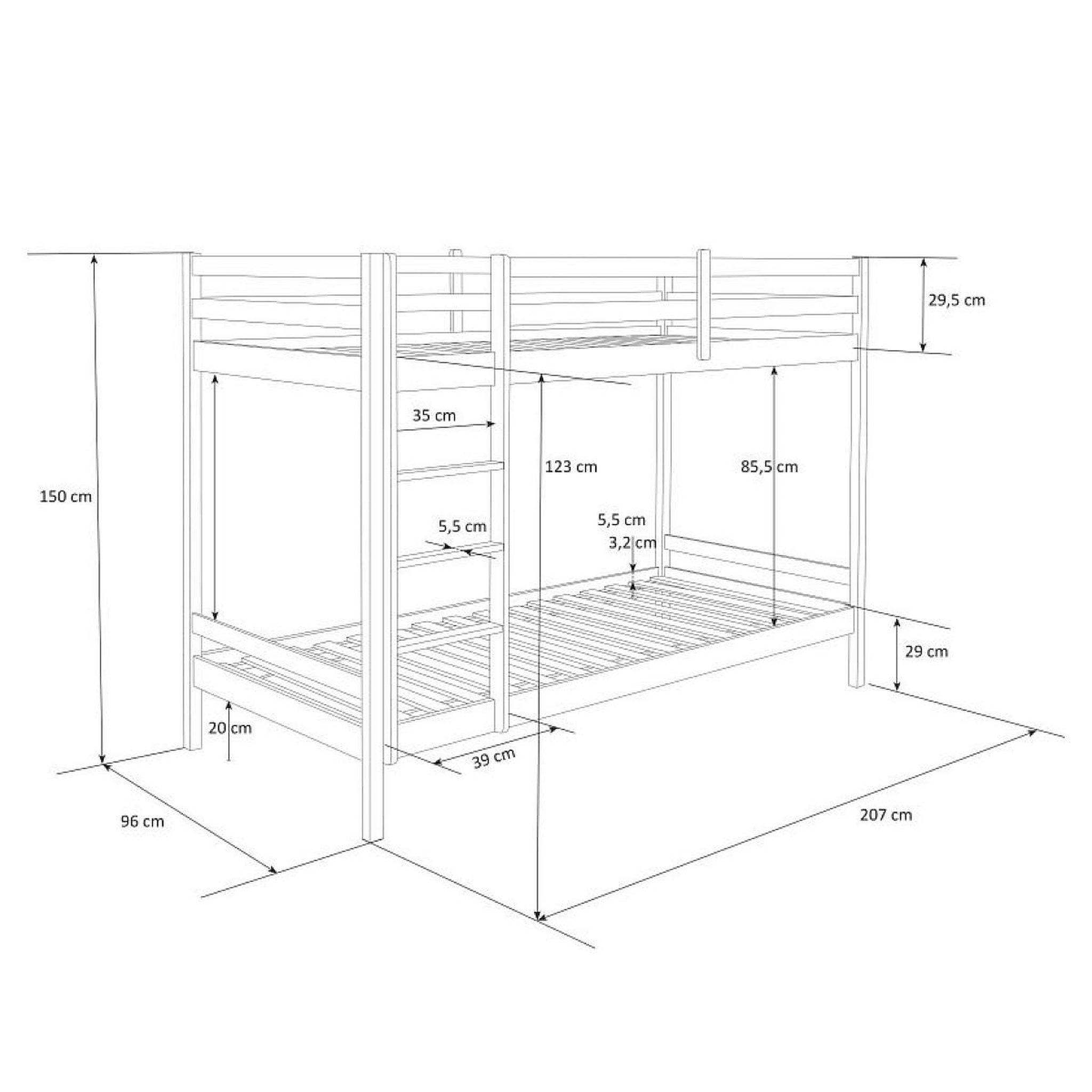 Voir la diapositive 3 : HomeStyle4U Lit superposé avec 2 matelas enfant 90x200 cm
