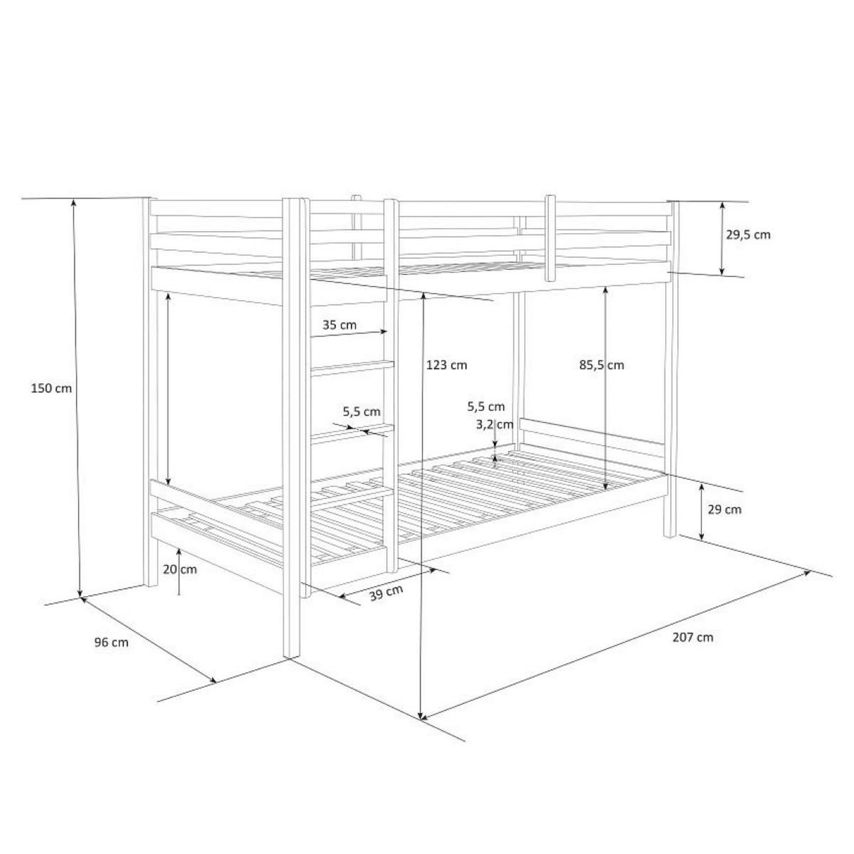 HomeStyle4U Lit superposé avec 2 matelas enfant 90x200 cm
