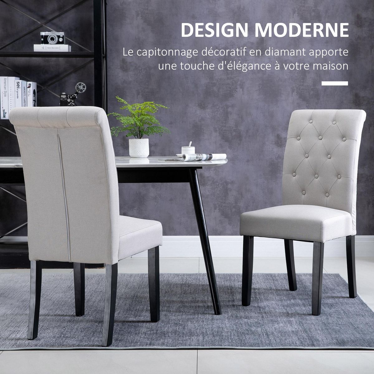 HOMCOM Lot de 2 chaises de salle à manger grand confort pieds en bois lin 47 x 61 x 101 cm gris clair