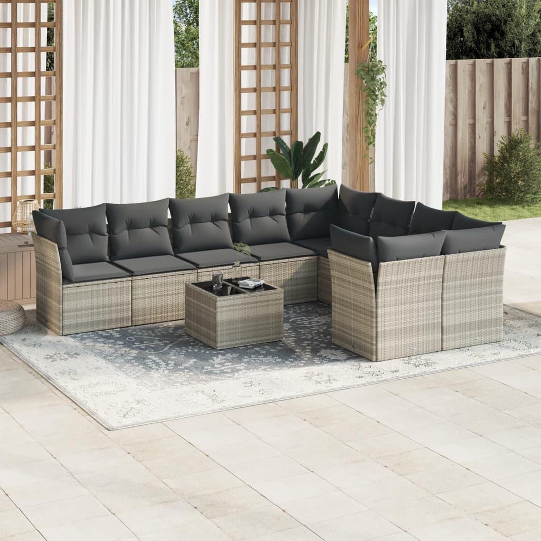 VIDAXL Salon de jardin avec coussins 10 pcs gris clair resine tressee