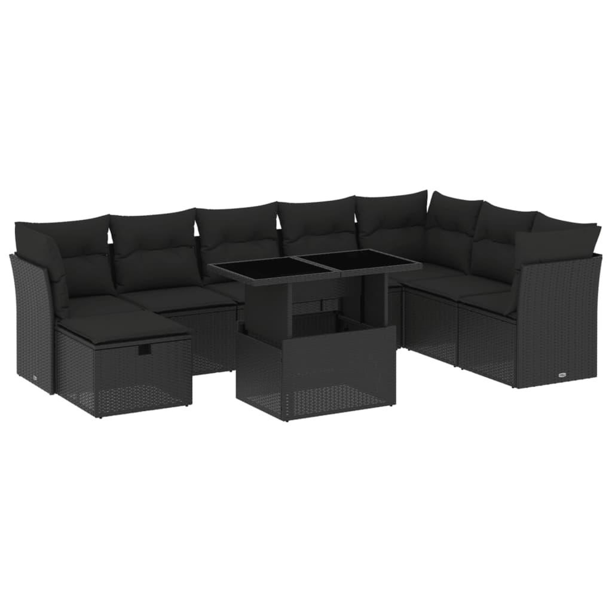 Voir la diapositive 2 : VIDAXL Salon de jardin 9 pcs avec coussins noir resine tressee