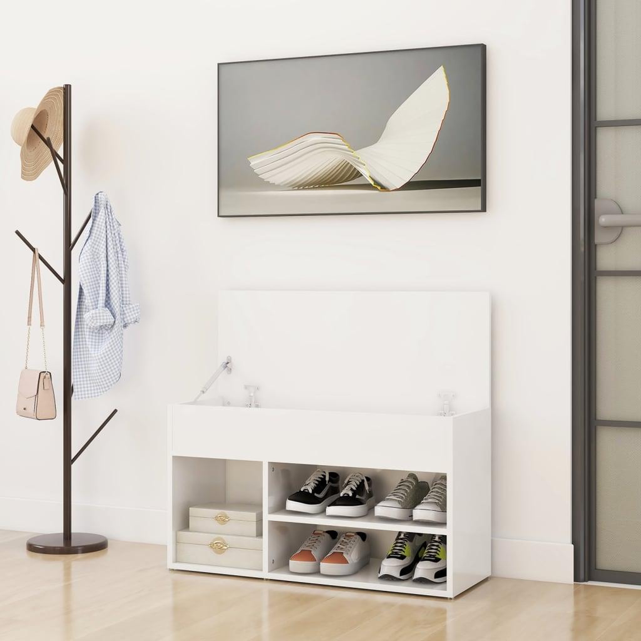 Voir la diapositive 3 : VIDAXL Banc a chaussures Blanc brillant 80x30x45 cm Bois d'ingenierie