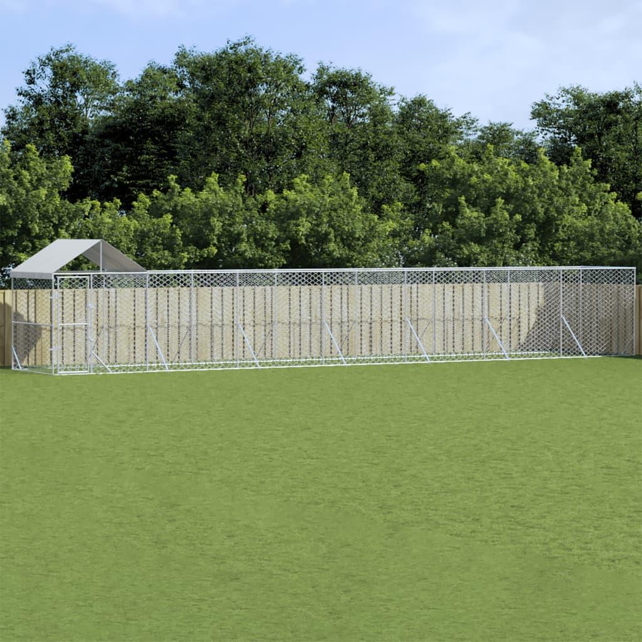 VIDAXL Chenil d'exterieur pour chiens avec toit argente 14x2x2,5 m