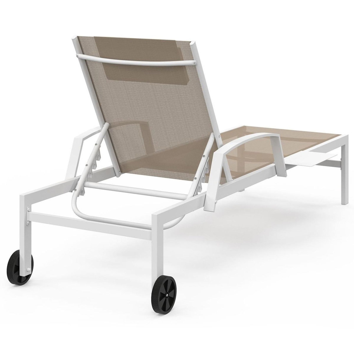 ID MARKET Lot de 2 transats de jardin inclinables JAVA avec tablettes en acier blanc et toile beige