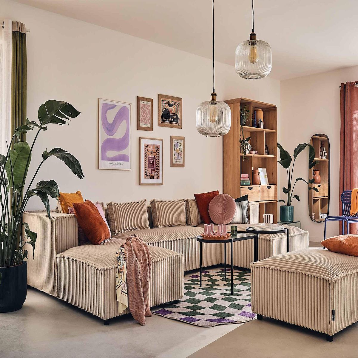 LISA DESIGN Stella - canapé panoramique en u - 7 places - en velours côtelé grosses côtes