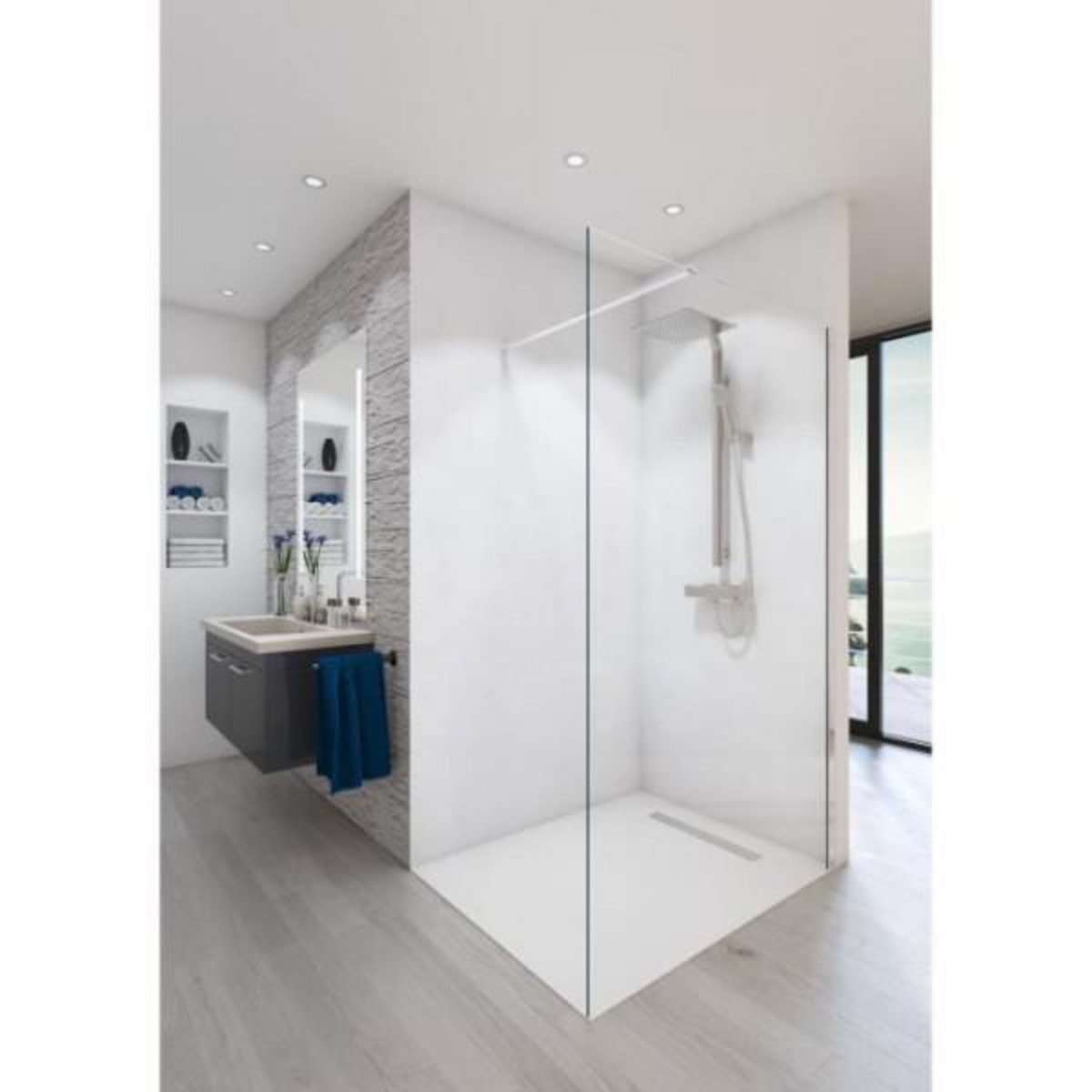 AURYS AURYS Paroi de douche en kit BALEARES CLAIRE - Verre Timeless 8 mm trempé by Saint-Gobain - L.90 cm x H.198 cm