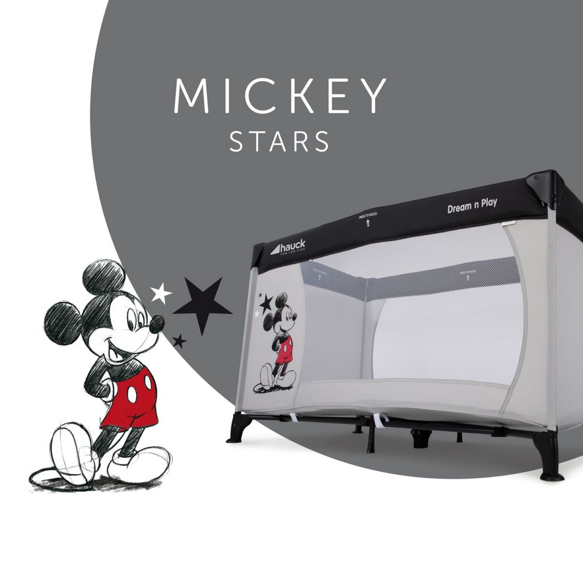 HAUCK Lit parapluie Dream N Play Mickey + Matelas pour lit parapluie Sleeper Mickey Mouse Gris