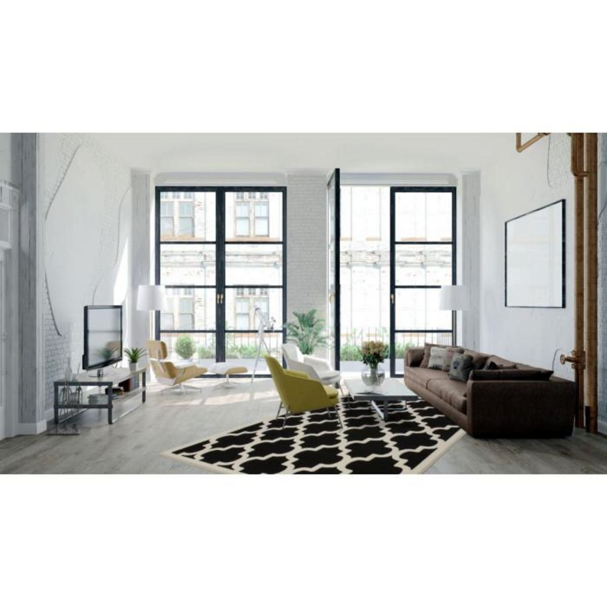 Paris Prix Tapis Vintage à Poils Courts  Manolya  Noir