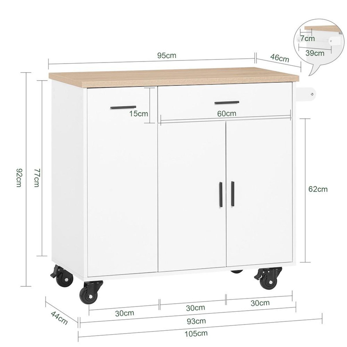 SOBUY SoBuy - Chariot De Cuisine à un tiroir - Blanc - 95x46x92cm - Moderne - FKW126-NW