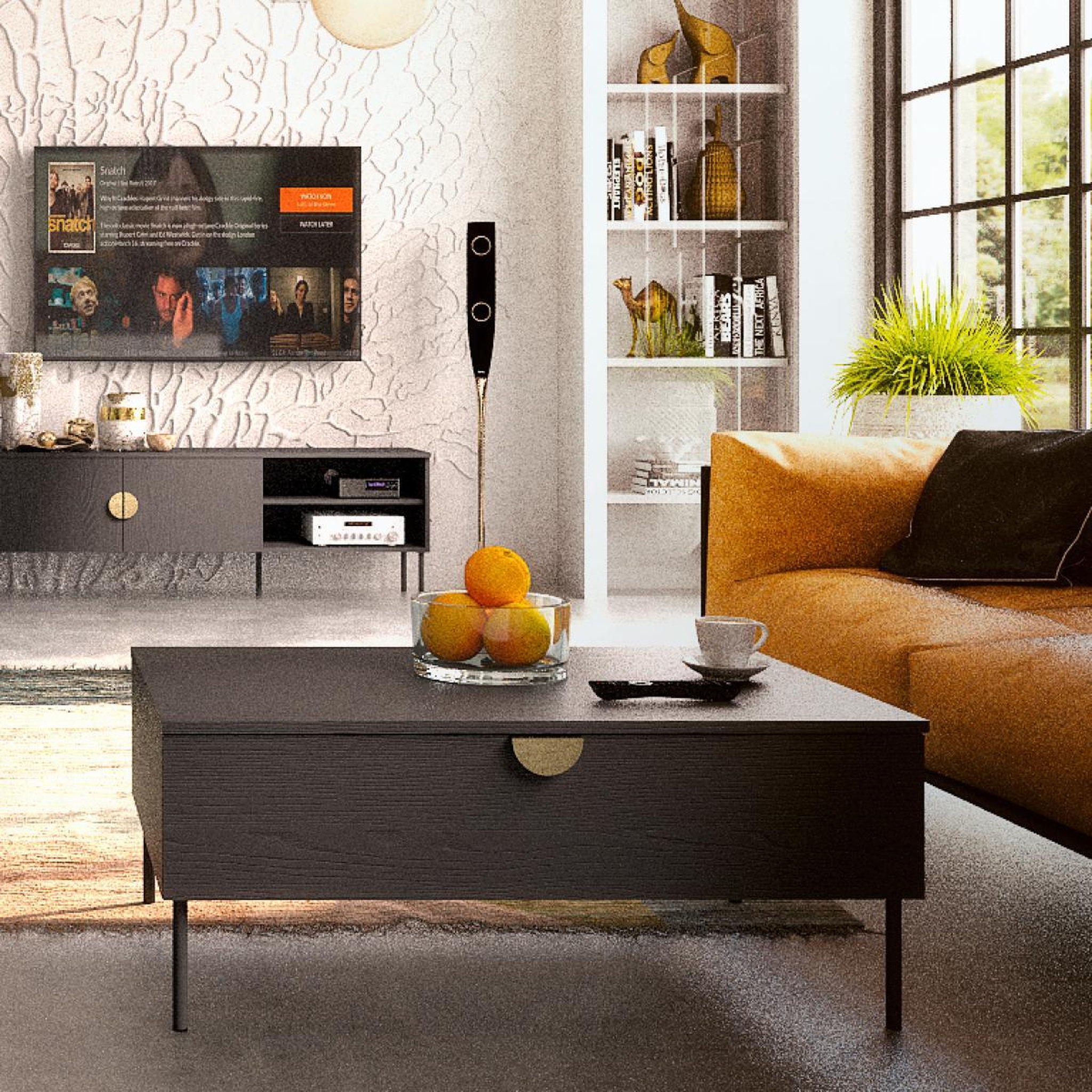 Voir la diapositive 4 : JLC KREATION Table basse moderne noir et or avec tiroir dimitri