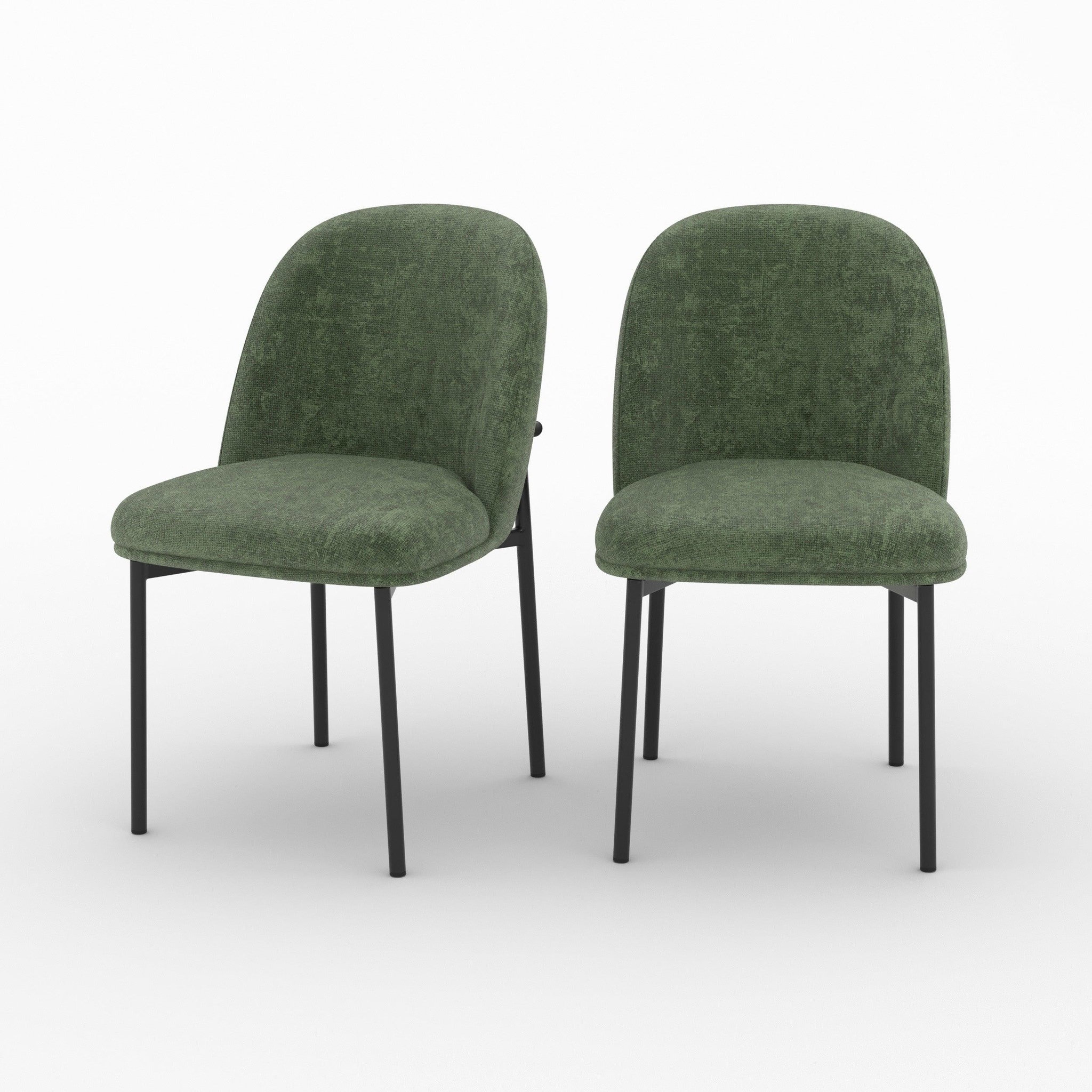 MAISON PAVANE Lot de 2 chaises en tissu vert sapin et pieds métal noir-noah
