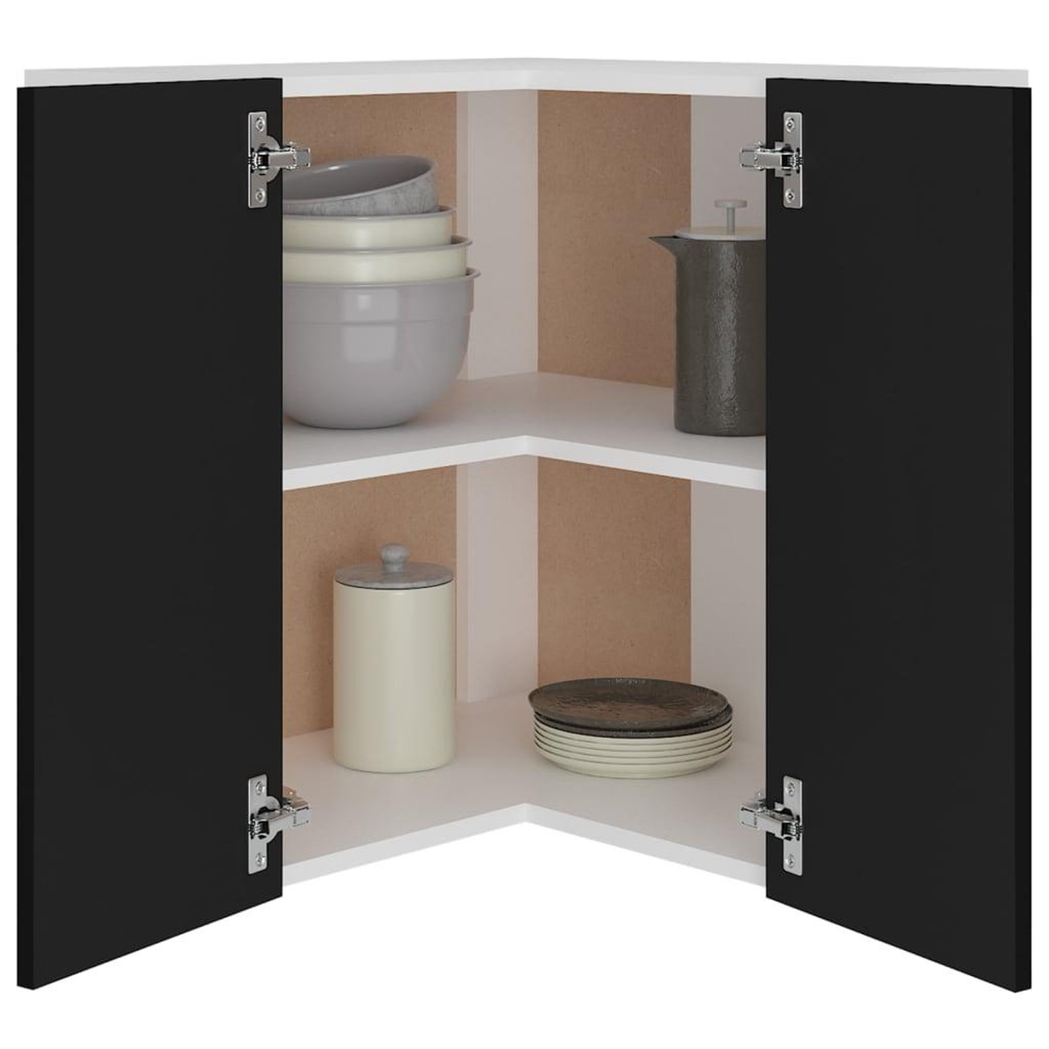 Voir la diapositive 4 : VIDAXL Armoire d'angle suspendue Noir 57x57x60 cm Bois d'ingenierie