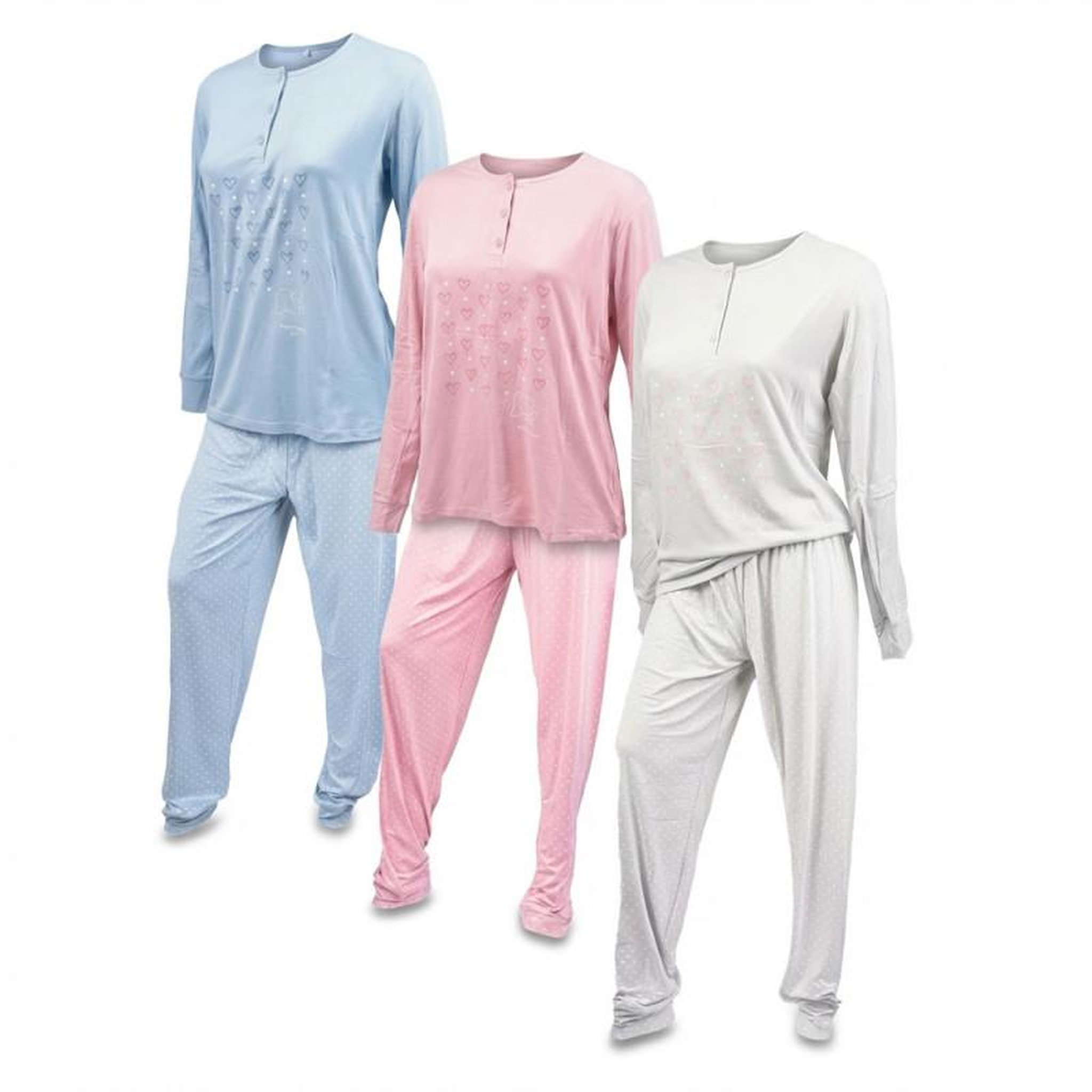 OZABI OZABI Ensemble Pyjama Long Femme Haut Manches Longues. Coloris disponibles : Gris, Rose, Bleu