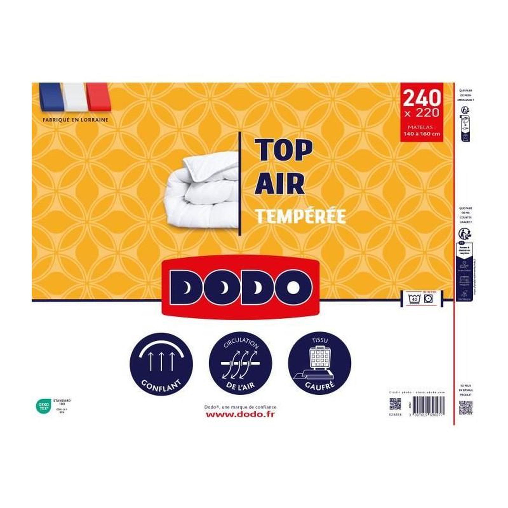 Voir la diapositive 2 : DODO Couette tempérée - DODO - TOP AIR - 220 x 240 cm - 300G/M² - Blanc