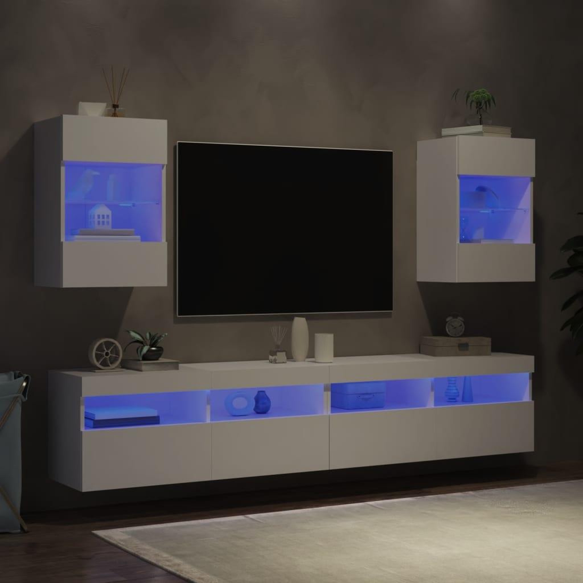 Voir la diapositive 3 : VIDAXL Meubles TV muraux avec lumieres LED 2 pcs blanc 40x30x60,5 cm
