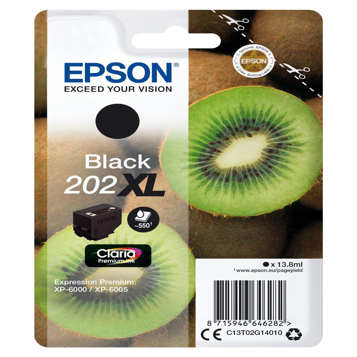 Epson Cartouche d'encre Originale 202 XL Haute Capacité Noire Série Kiwi - C13T02E14010