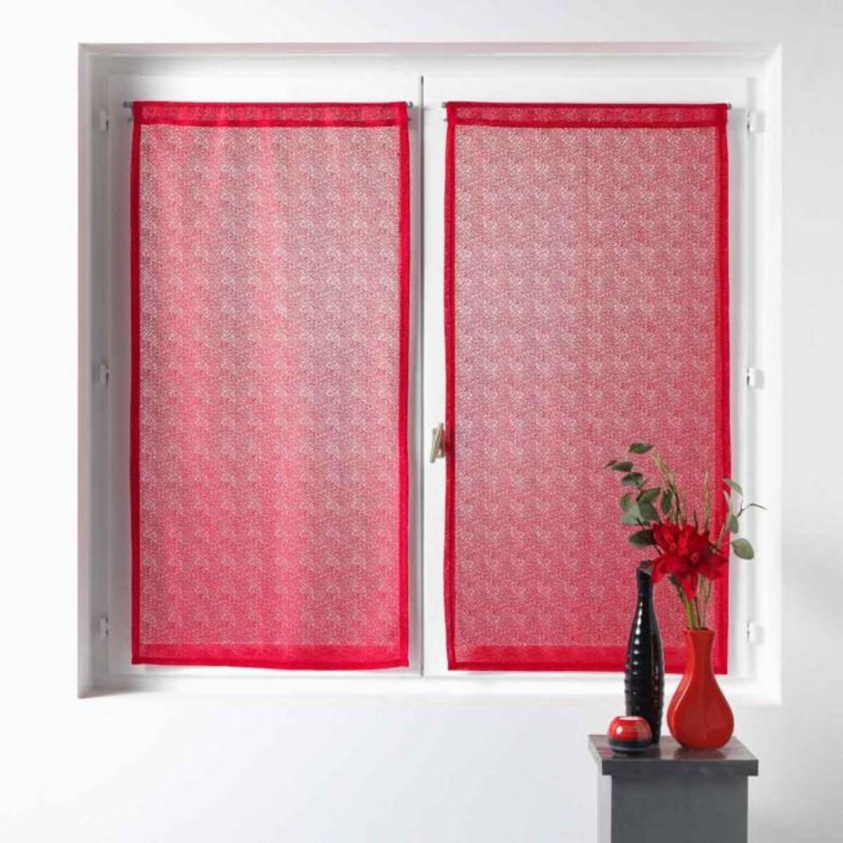 Paris Prix Paire de Voilages  Castille  60x90cm Rouge