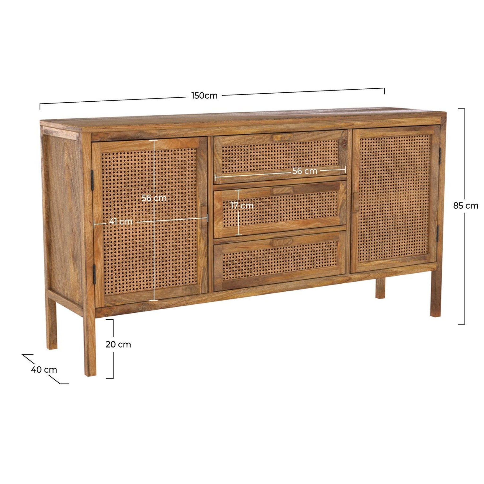 Voir la diapositive 4 : MAISON PAVANE Buffet en bois de manguier et cannage 2 portes 3 tiroirs-tiki