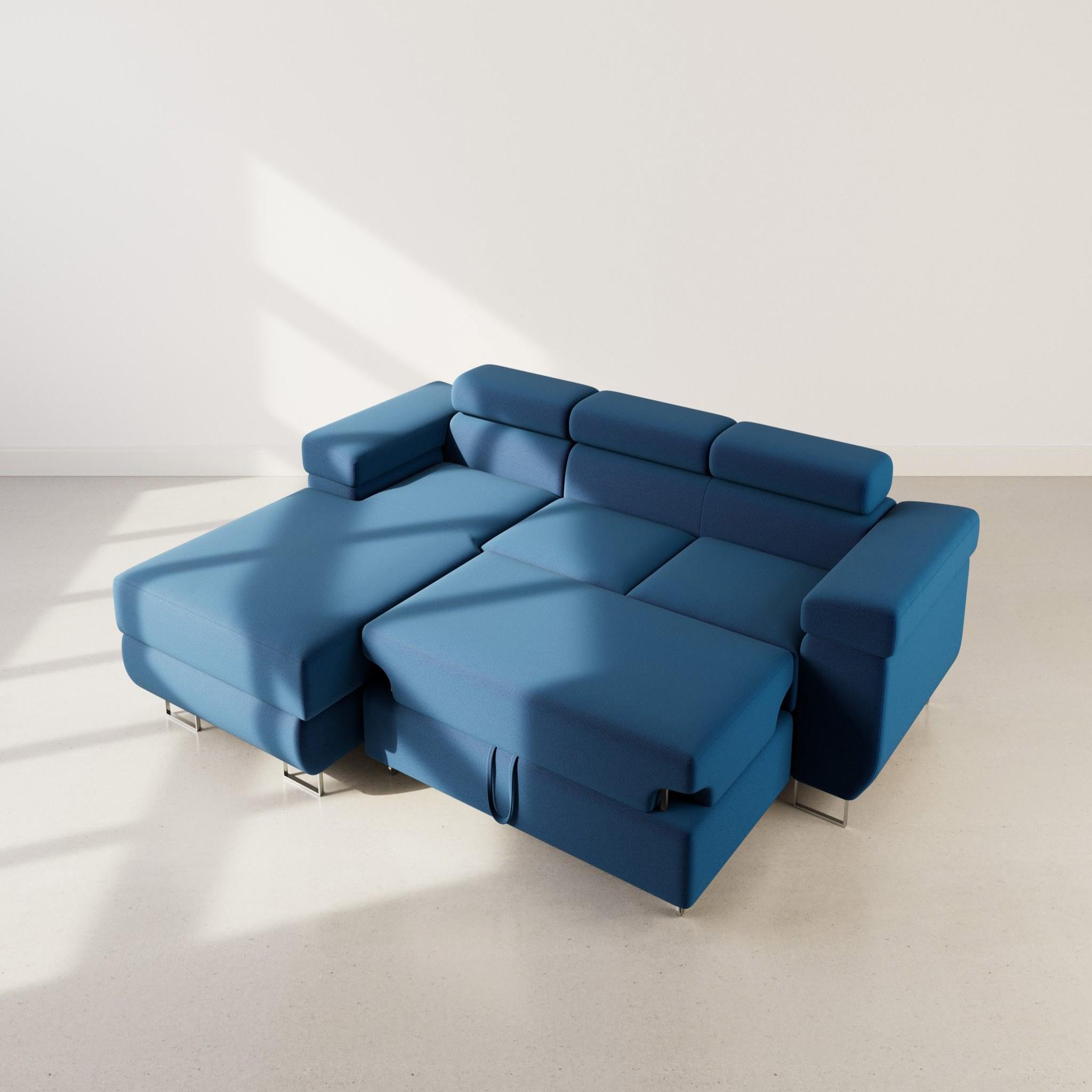 Voir la diapositive 2 : BEST MOBILIER Pablo - canapé d'angle gauche - 6 places - convertible avec coffre et têtières réglables - en velours