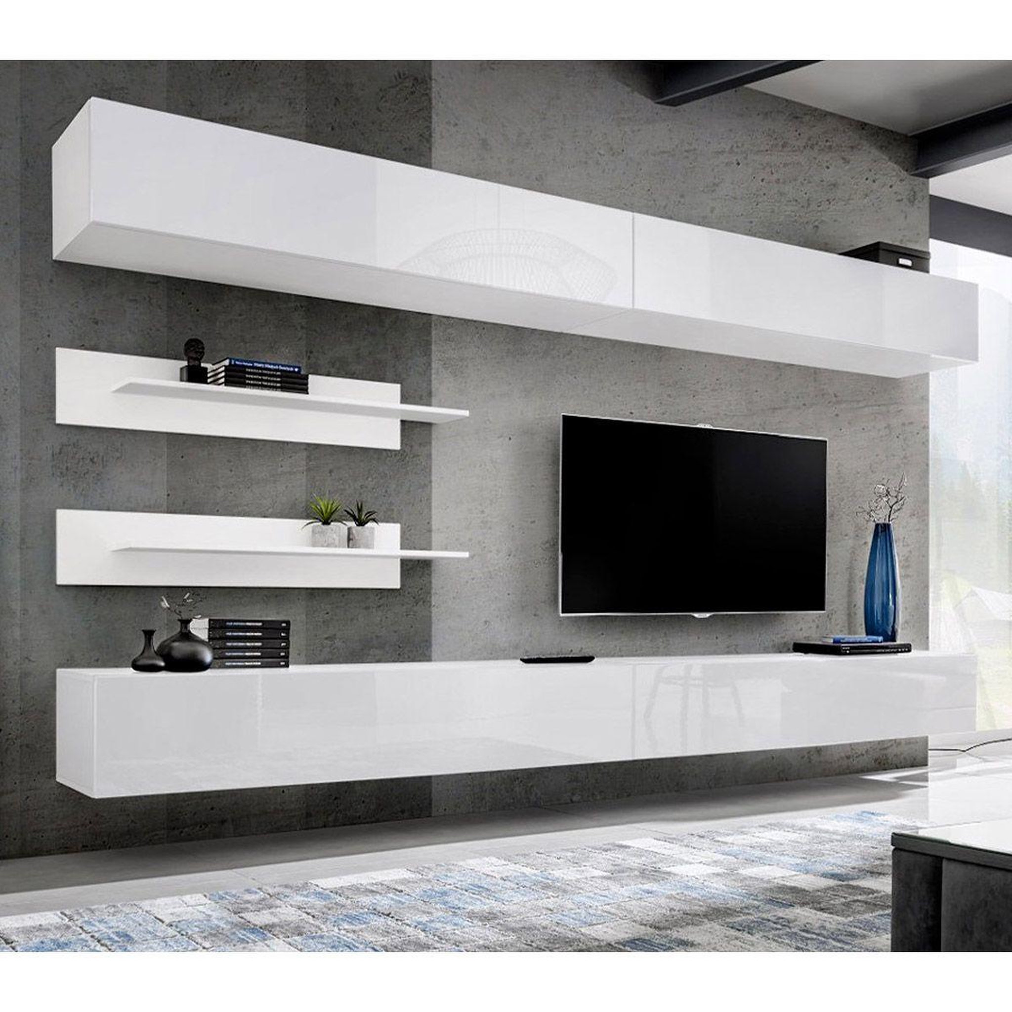 Paris Prix Ensemble meuble tv mural  fly i1  320cm blanc
