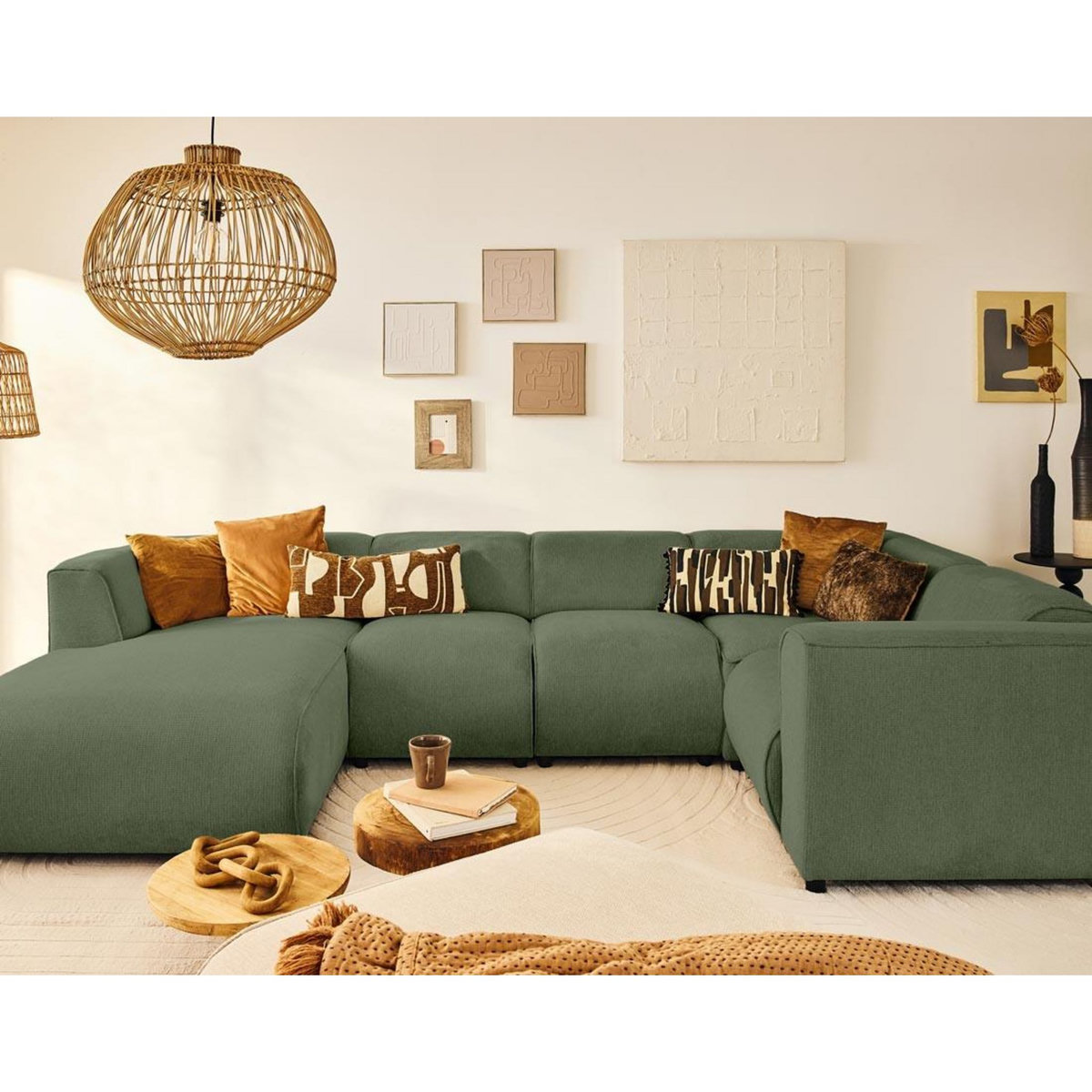 LISA DESIGN Suaro - canapé modulable panoramique d'angle droit 7 places en tissu texturé